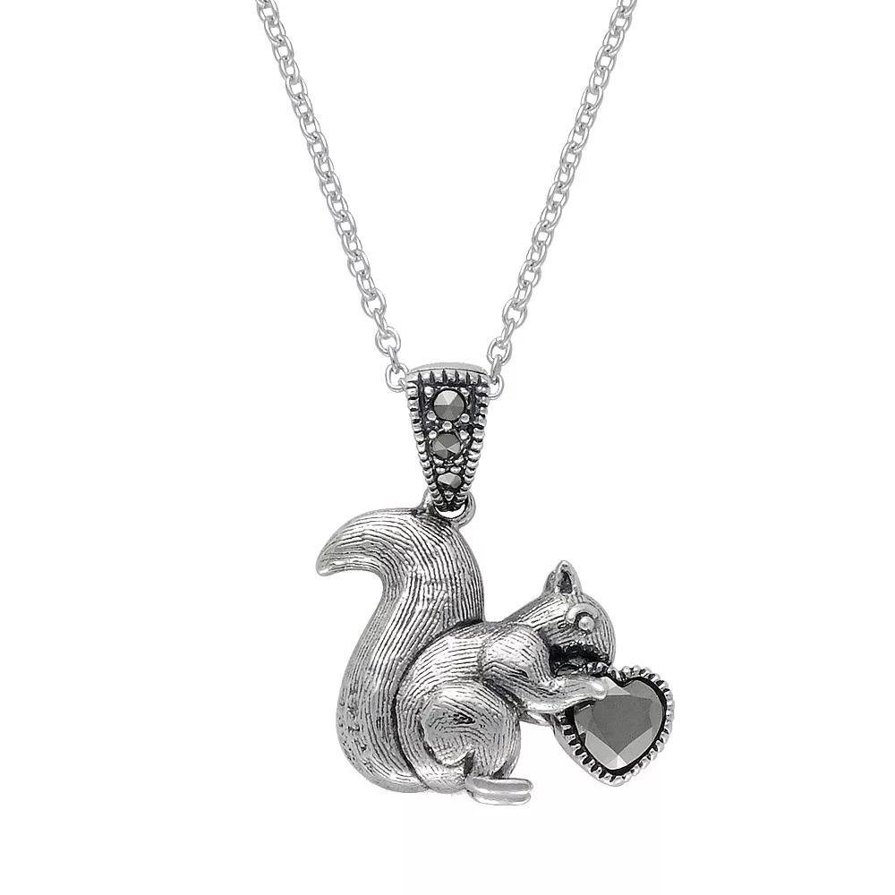 Lavish by TJM Sterling Silver & Marcasite Squirrel Charm Pendant Necklace, Womens Product Image
