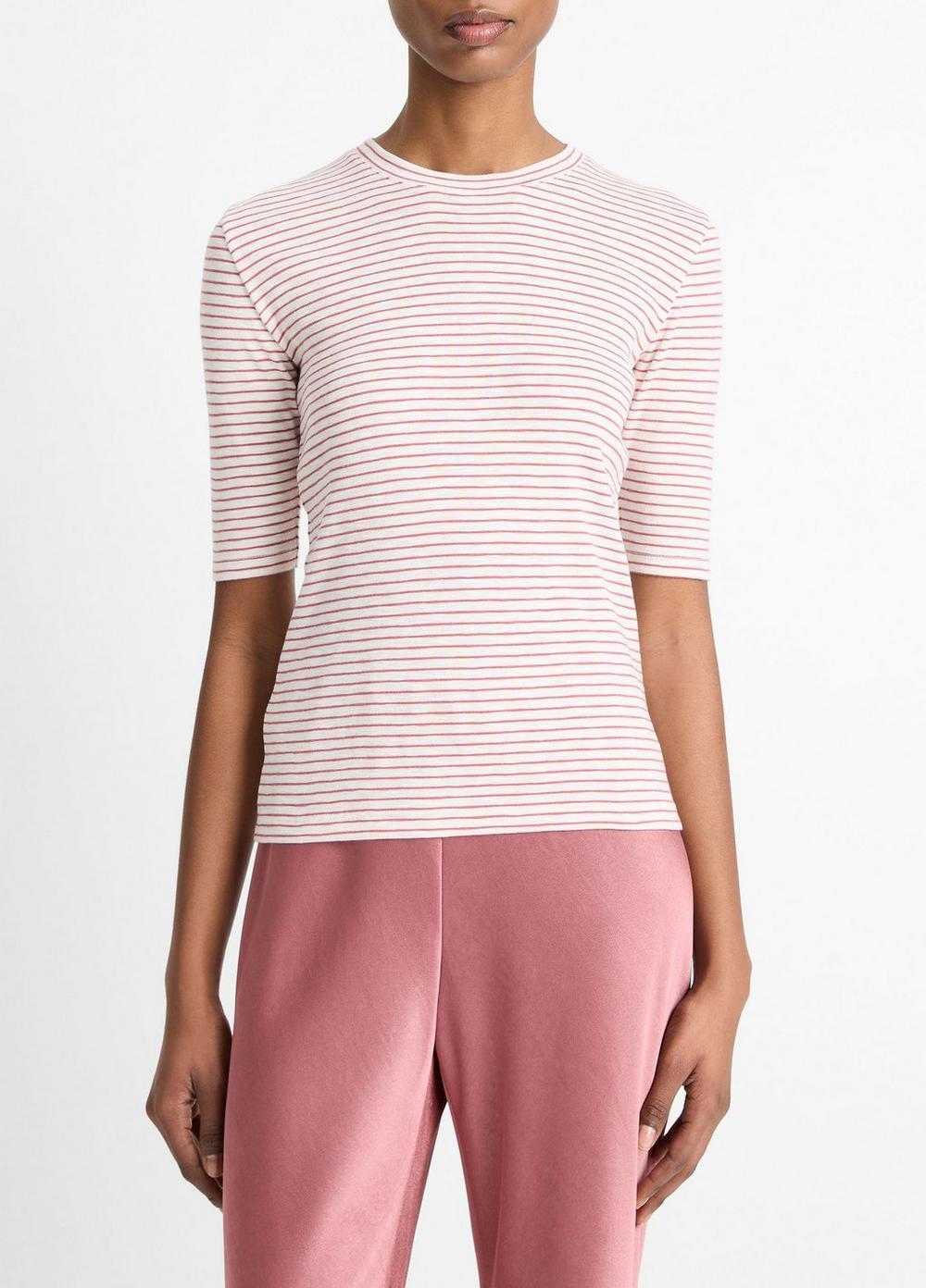 Womens Striped Cotton-Blend Crewneck T-Shirt Product Image