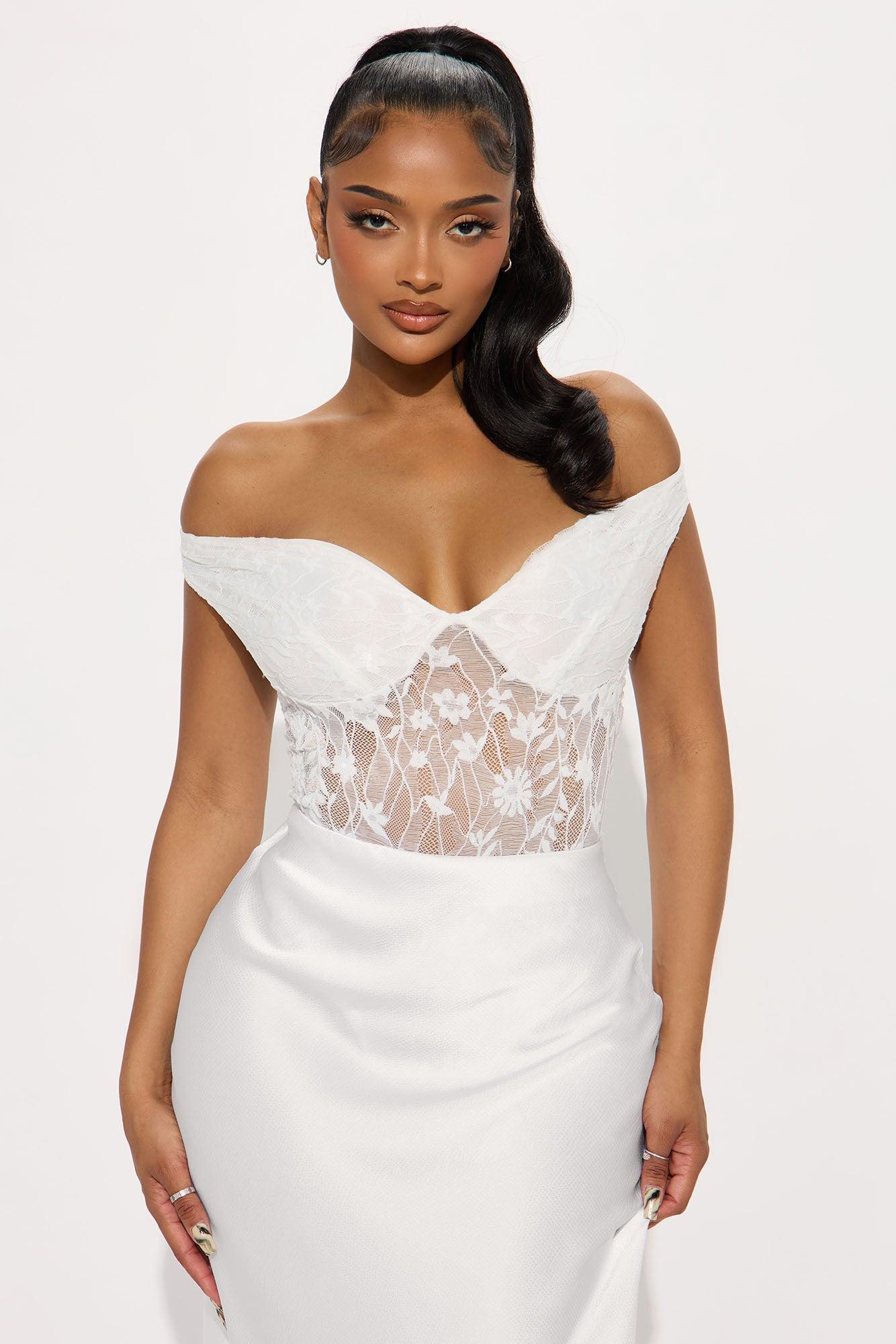 Scenic Route Off Shoulder Lace Bodysuit - Off White Female Product Image