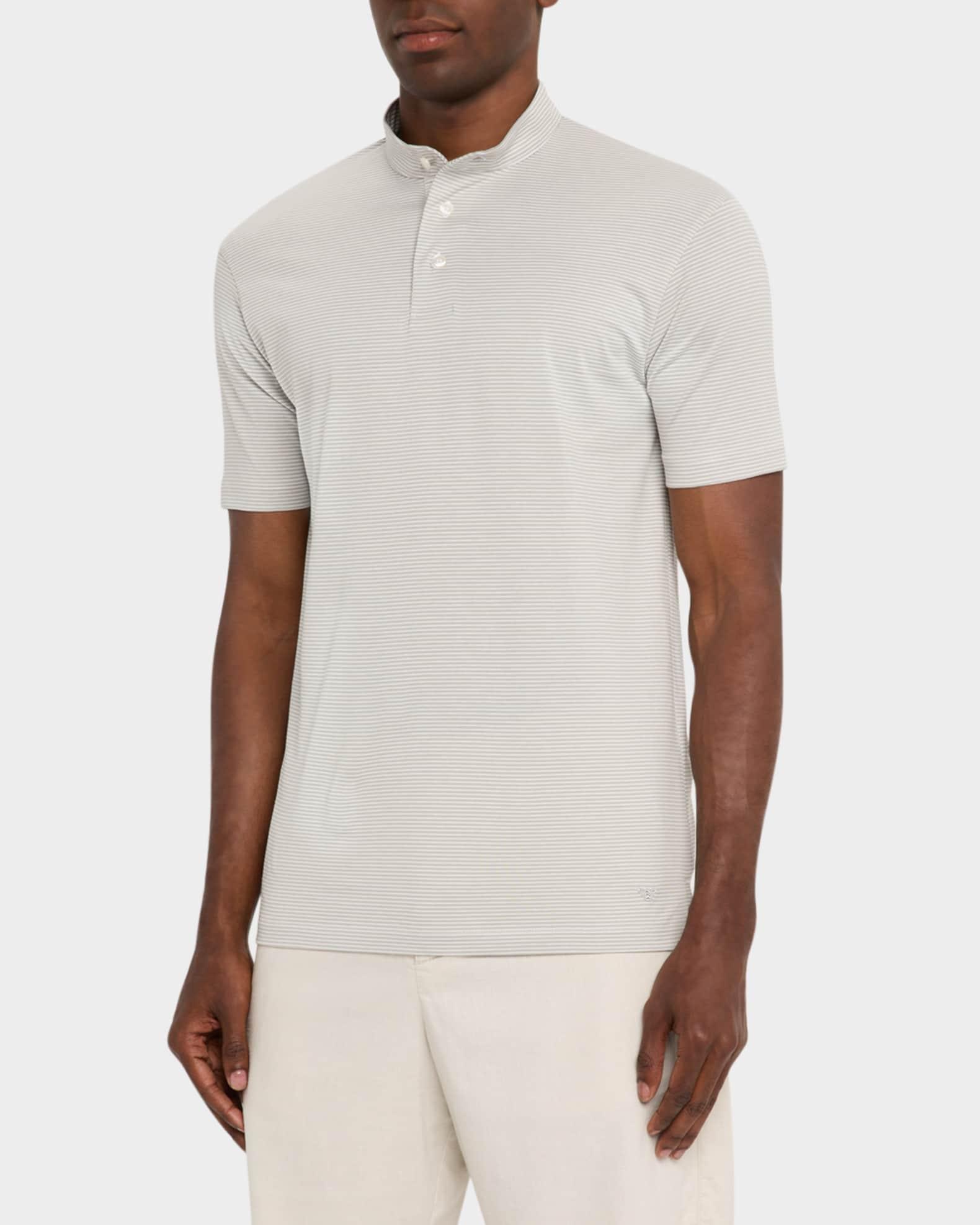 Men's Cotton Stripe Nehru-Collar Polo Shirt Product Image