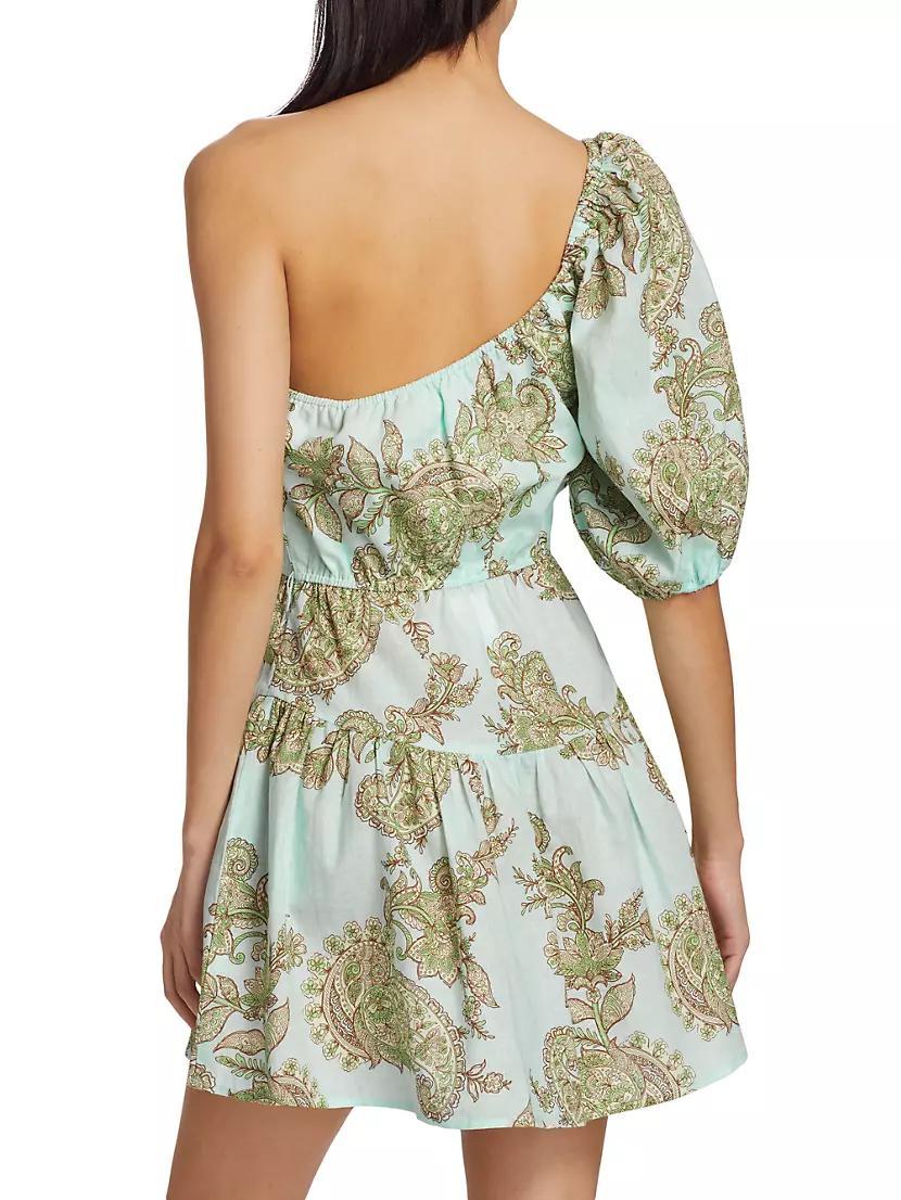 Zoe Paisley Linen One-Shoulder Minidress Product Image