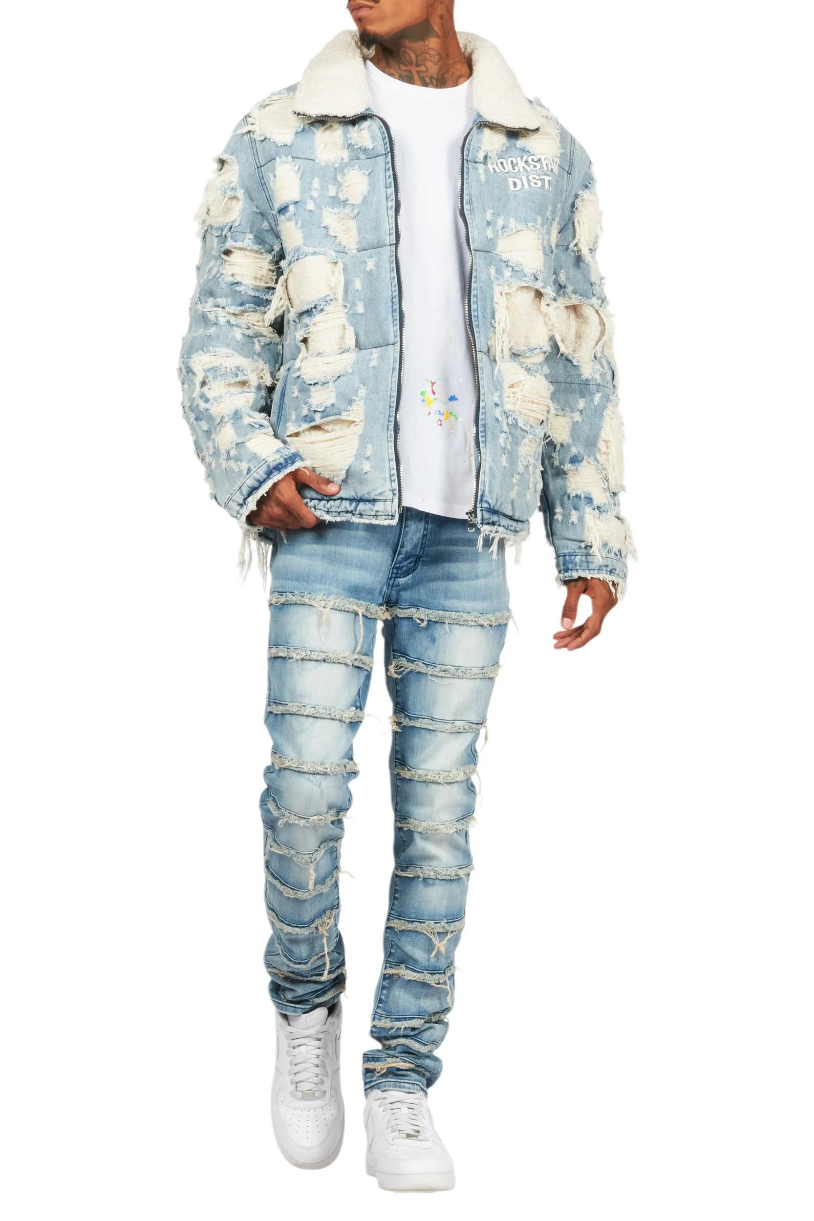 Waylon Rustic Blue Frayed Slim Fit Jean Male Product Image