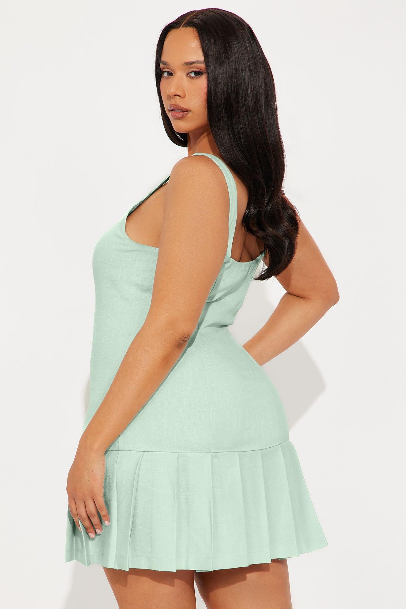 Cadence Stretch Linen Mini Dress - Sage Female Product Image