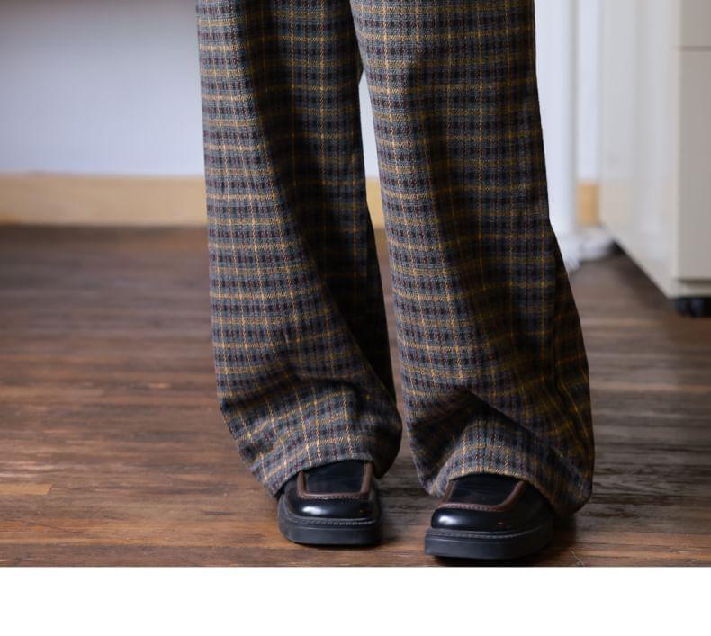 High Rise Plaid Wide Leg Dress Pants Product Image