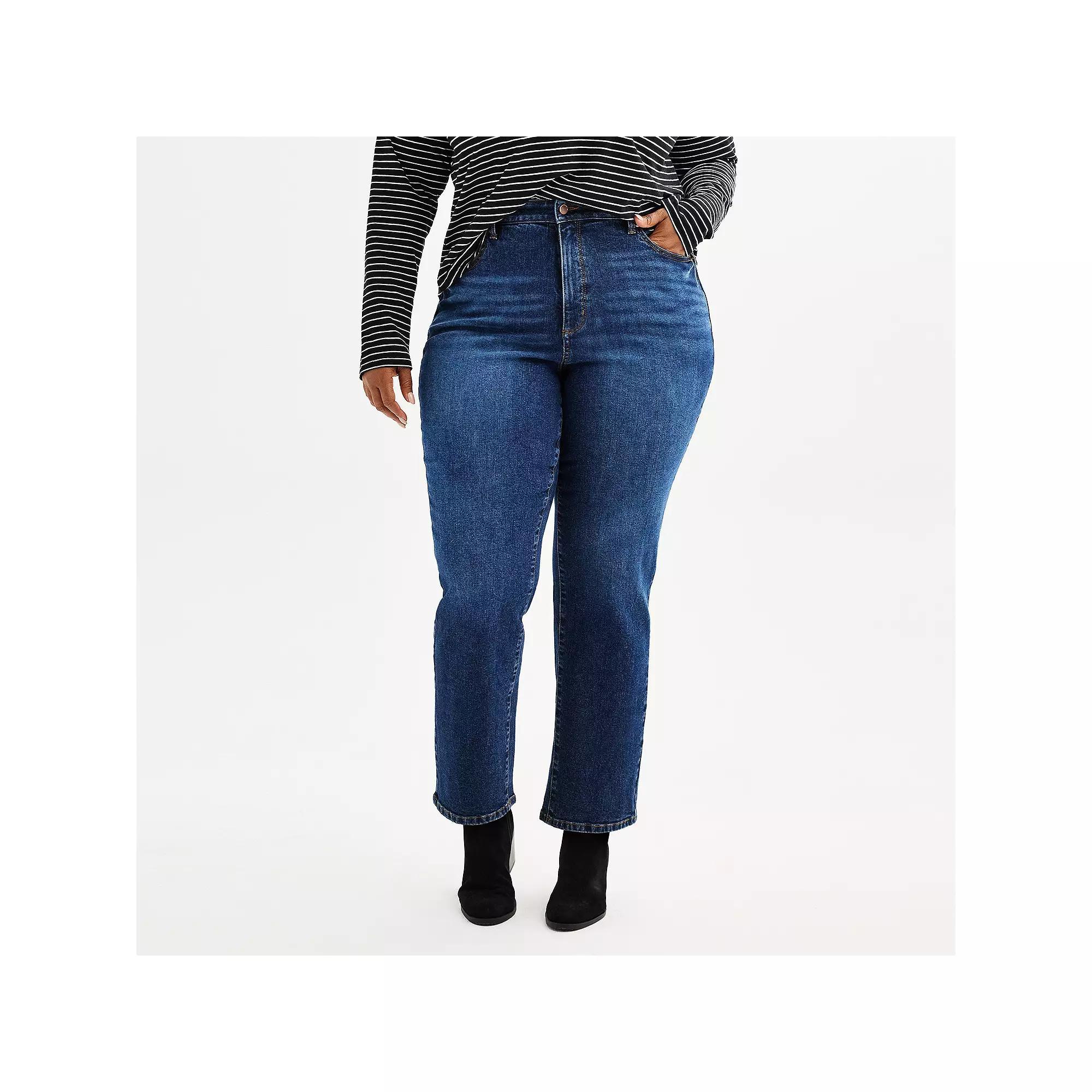 Plus Size Sonoma Goods For Life High Rise Curvy Straight Jeans, Womens Dark Blue Product Image