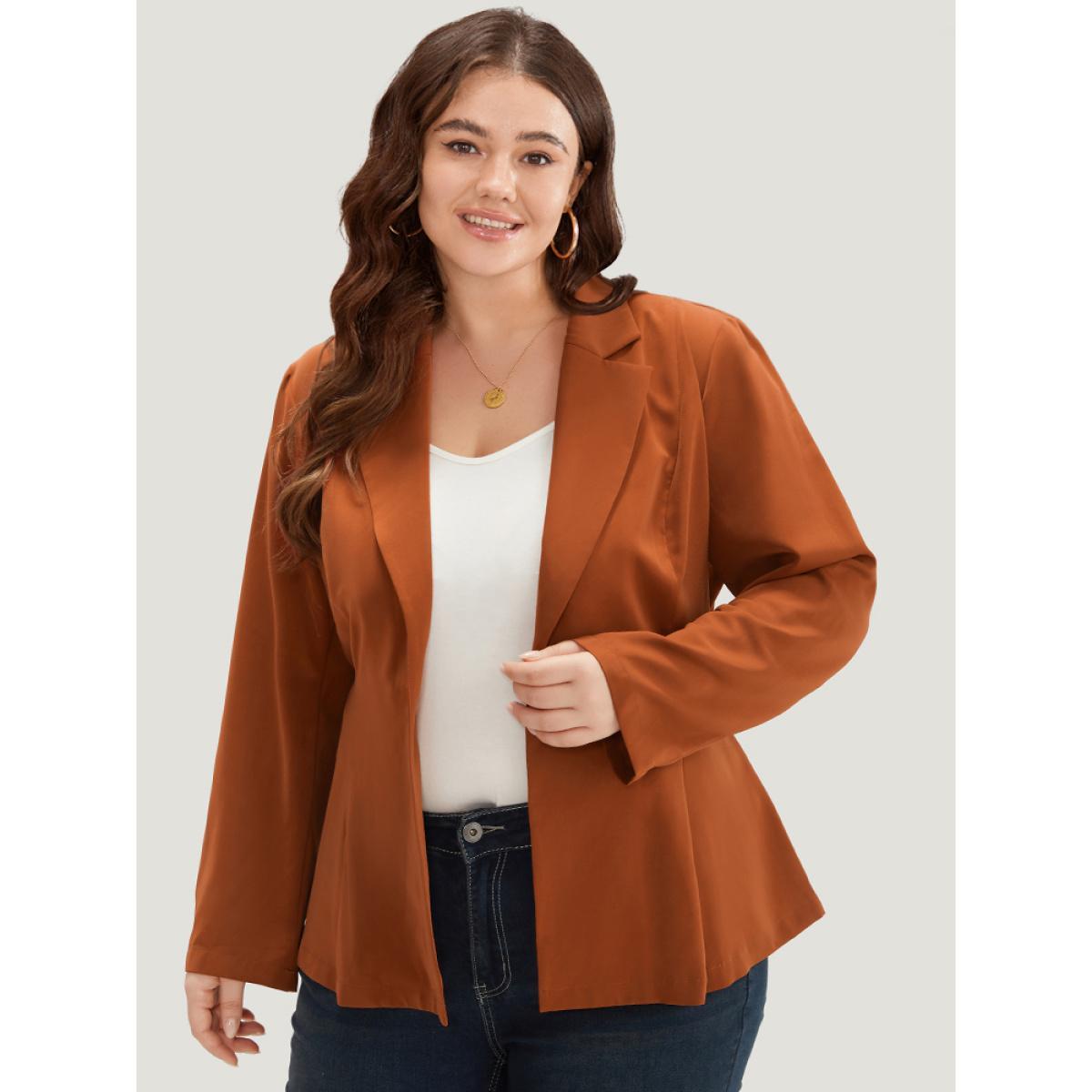 Plus Size Solid Belted Suit Collar Blazer Chocolate Women Dailywear Plain Plain Sleeve Long Sleeve Suit Collar 14-16/1X Belt Casual Blazers BloomChic Product Image