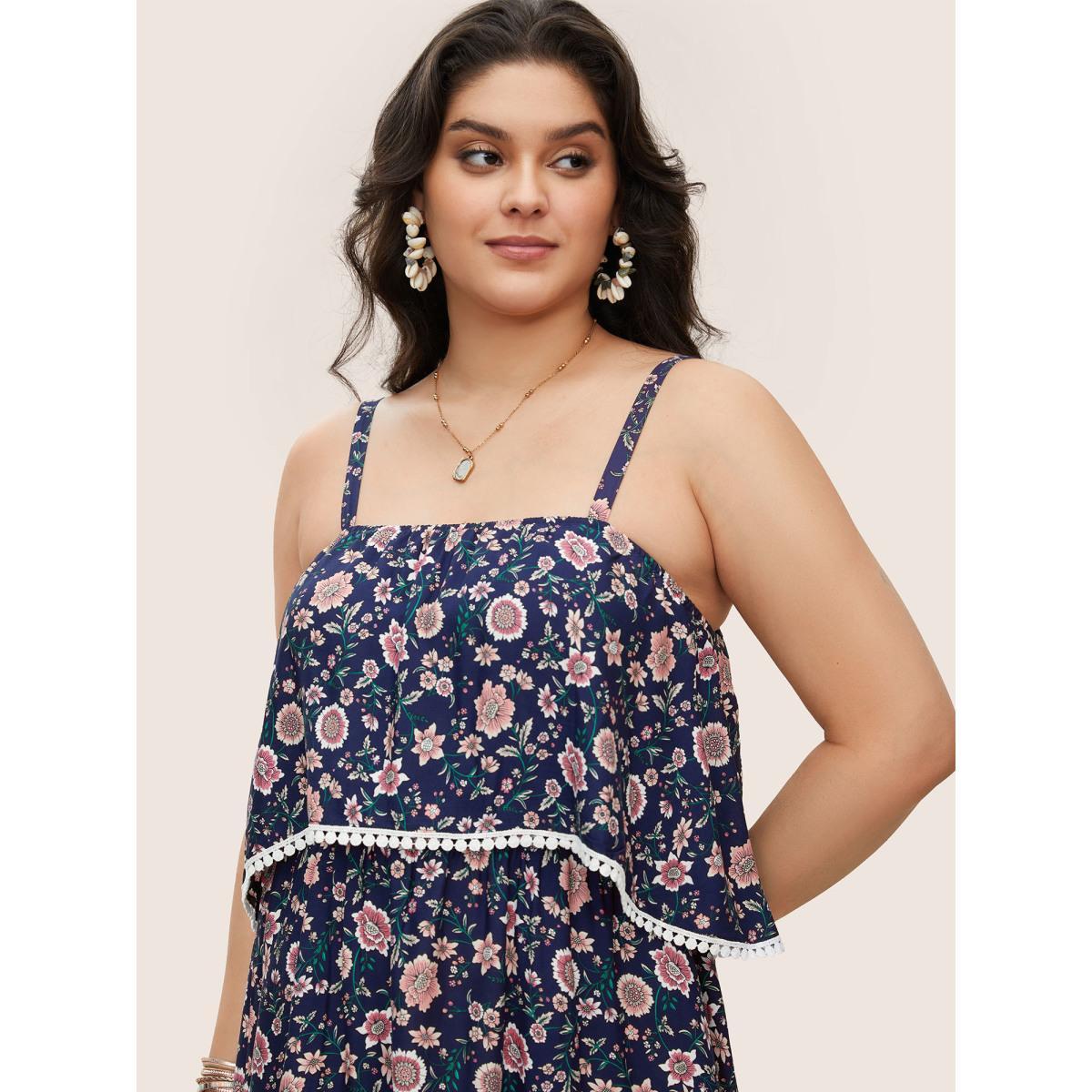 Plus Size Bandana Print Spaghetti Strap Pocket Ruffles Asymmetrical Hem Maxi Dress Navy Women Resort Non Non Sleeveless Curvy Long Dress BloomChic 22-24/3X Product Image