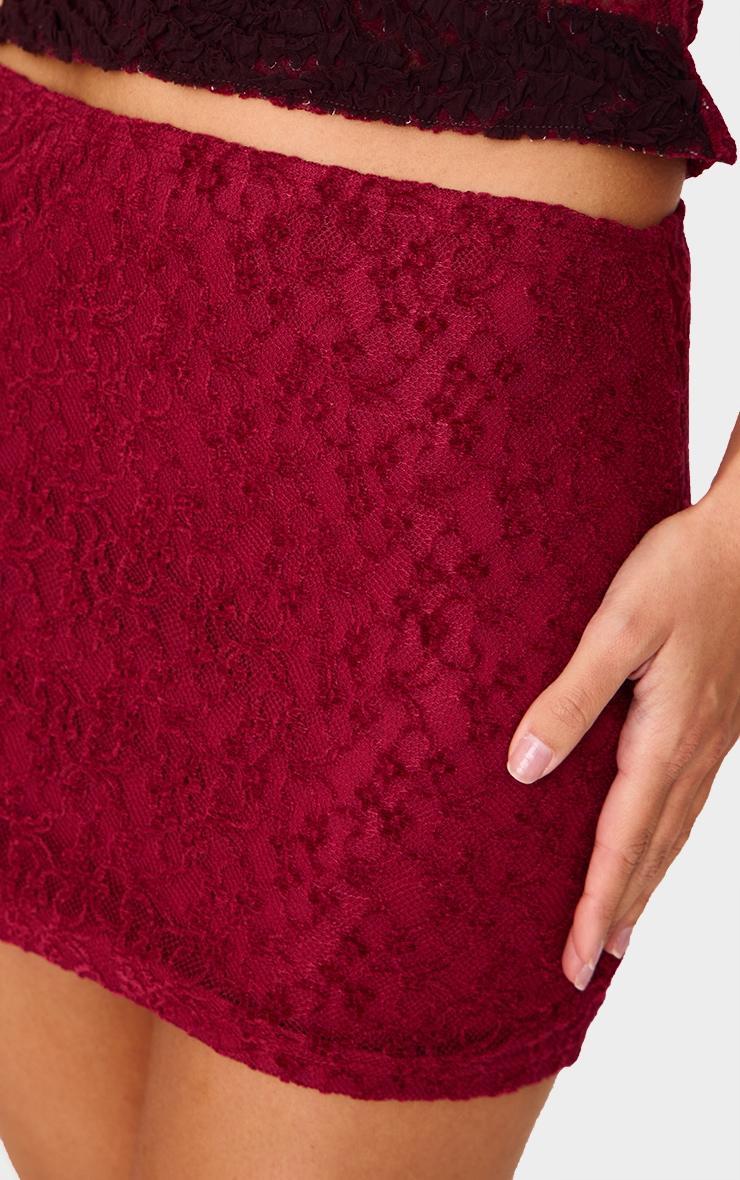 Burgundy Lace Textured Mini Skirt Product Image