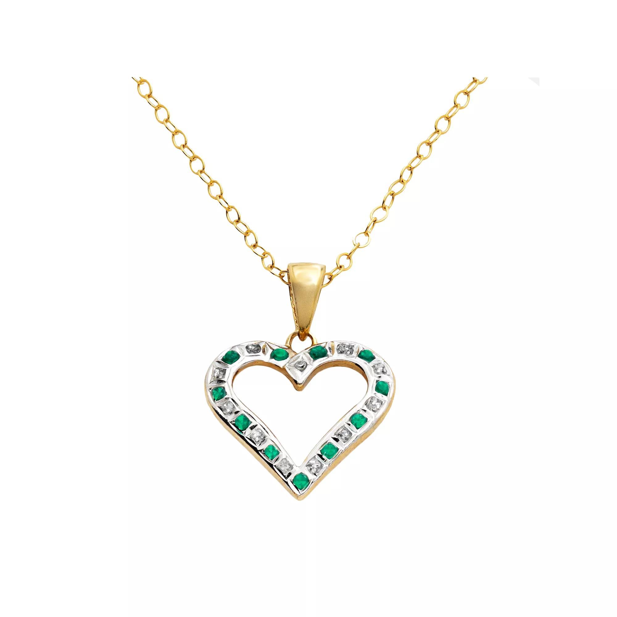 18k Gold-Over-Silver Emerald Heart Pendant, Women's Product Image