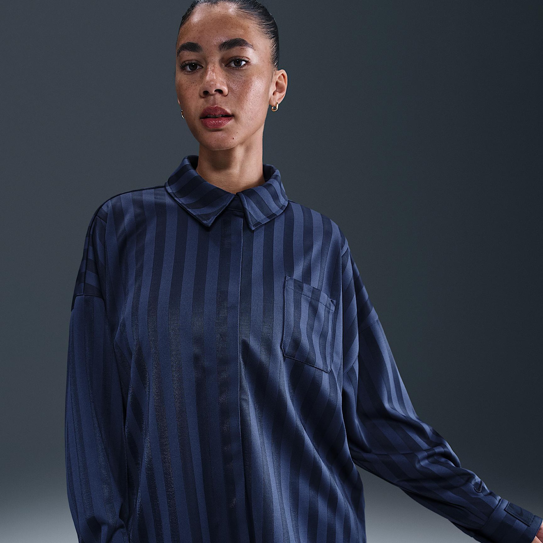 Women's Nike Sportswear Oversized Jacquard Striped Button-Down Shirt Product Image
