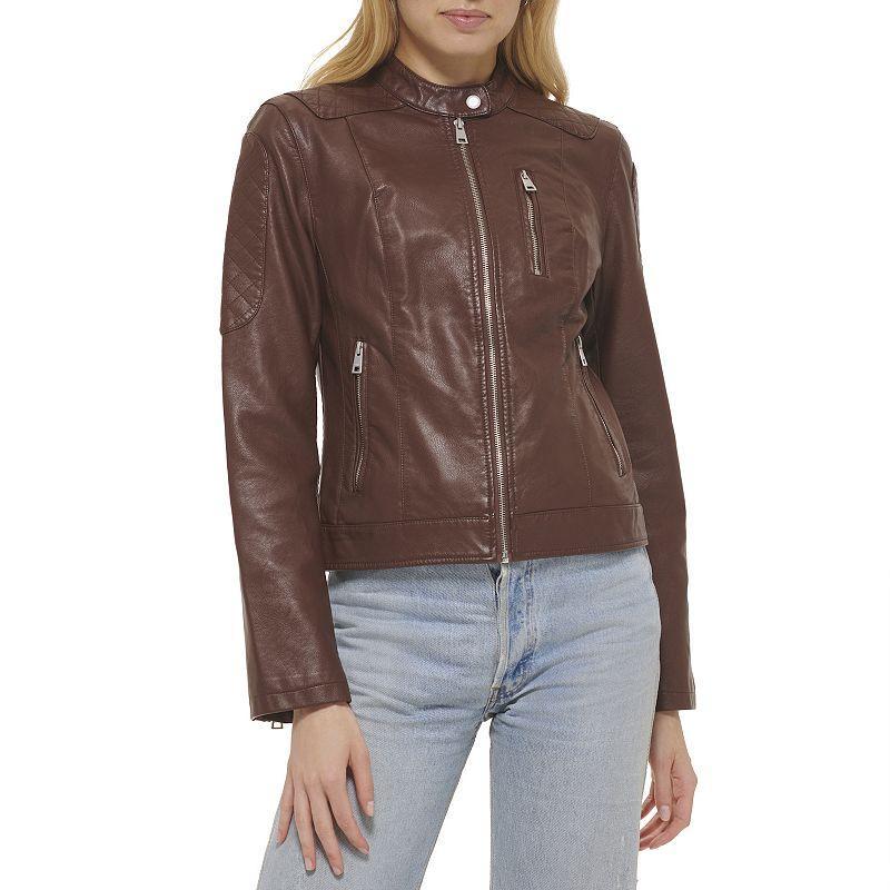 Womens Levis Classic Racer Faux-Leather Jacket Brown Brown Product Image
