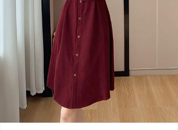 Long-Sleeve Plain Midi A-Line Shirt Dress Product Image
