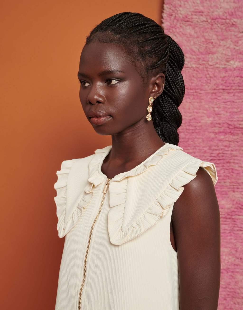 Ghospell oversized collar mini dress in cream Product Image