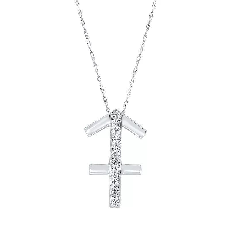Sterling Silver 1/10 Carat T.W. Diamond Pave Sagittarius Zodiac Pendant Necklace, Women's, Silver Tone Product Image