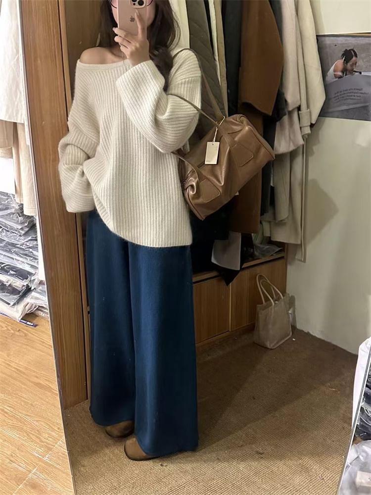 High Rise Plain Wide Leg Pants Product Image