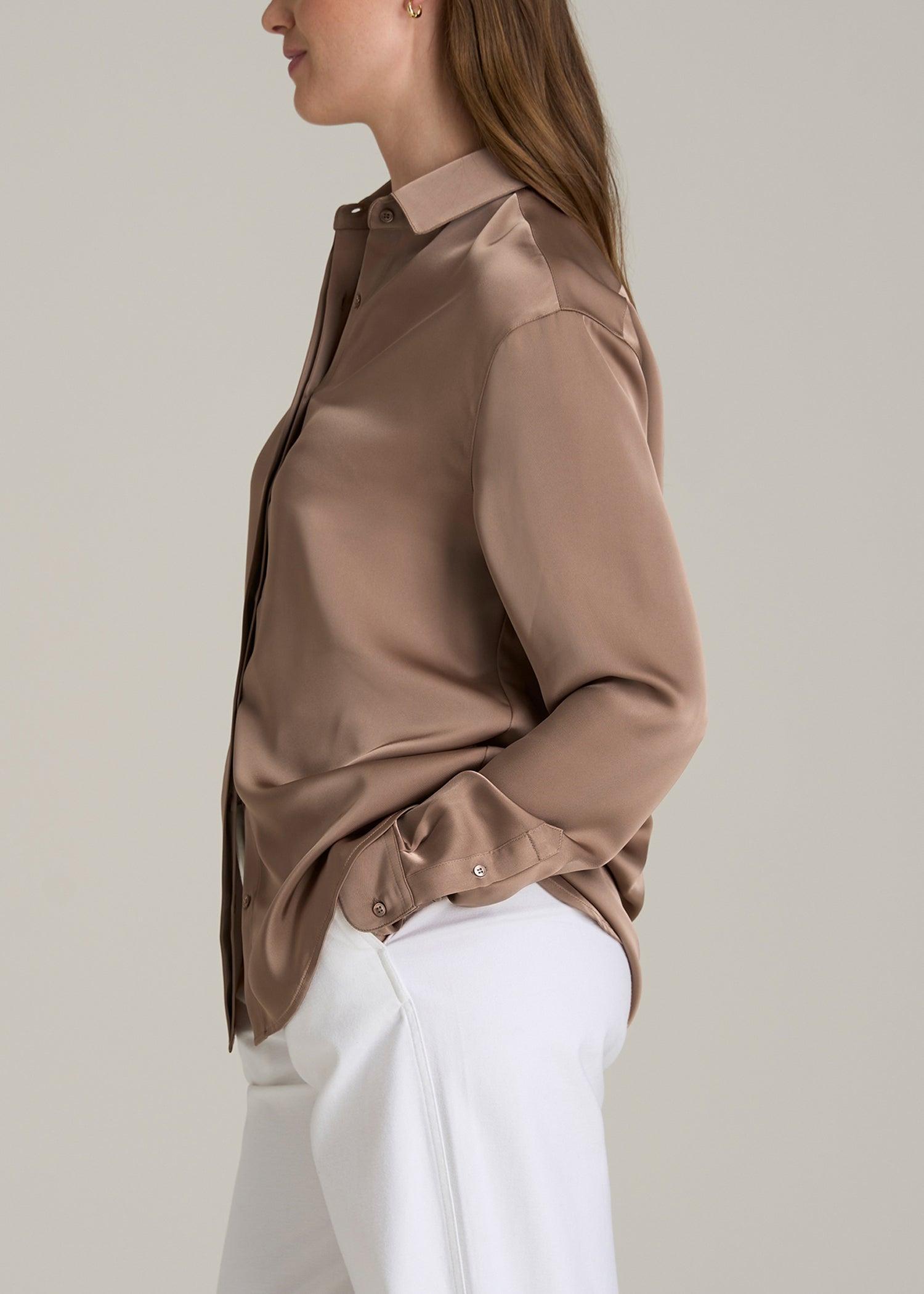 Relaxed Button Up Tall Women's Blouse in Latte Female Product Image
