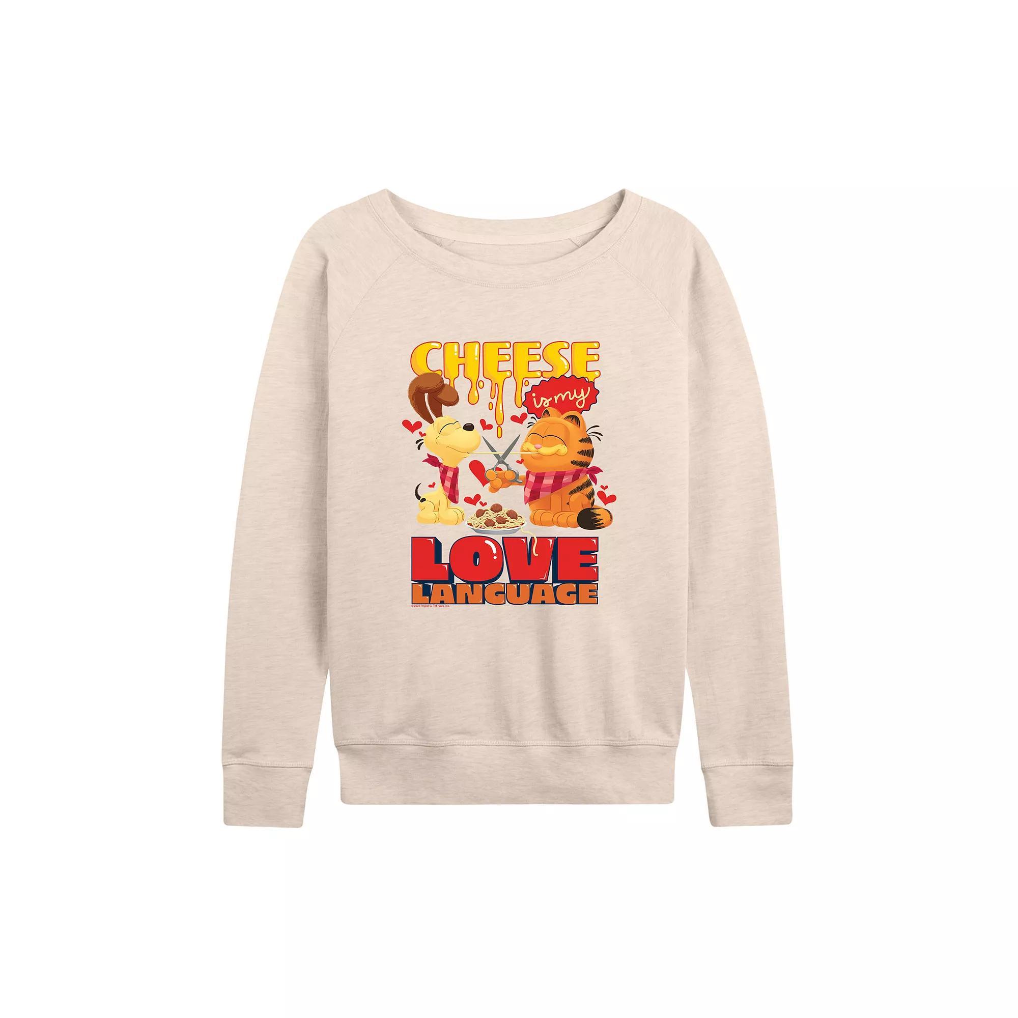 Womens The Garfield Movie Love Language French Terry Long Sleeve Tee Product Image