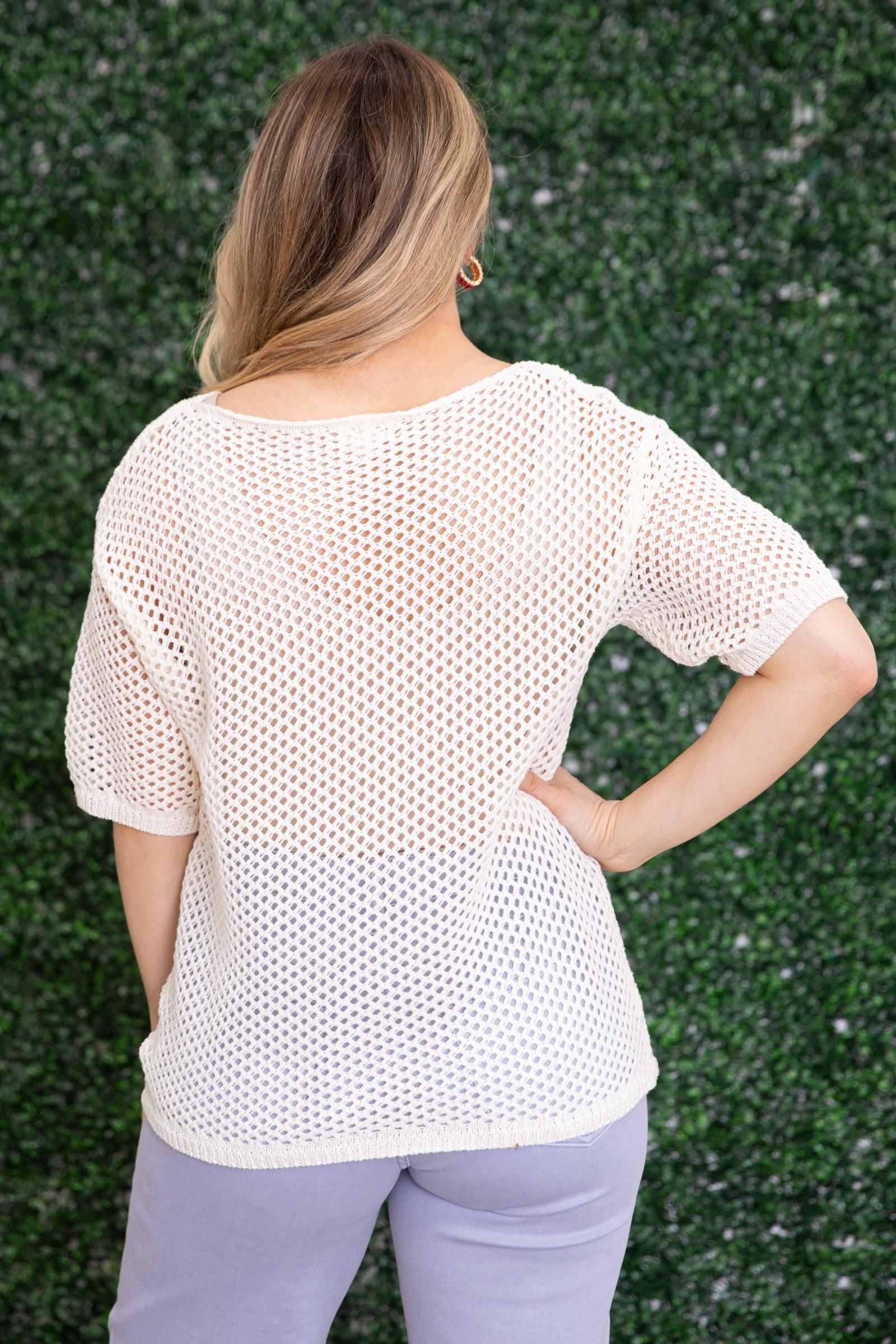 Ivory Pointelle American Flag USA Knit Top Product Image