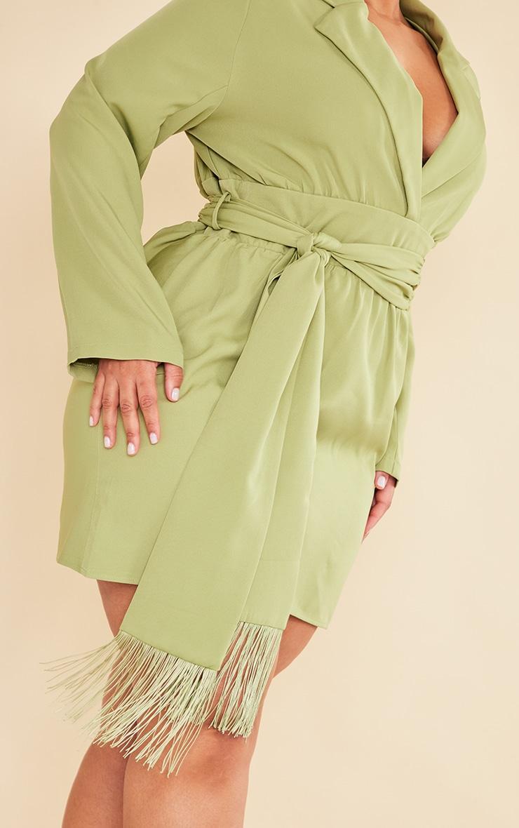 Plus Olive Wrap Front Tassel Belted Dress Product Image