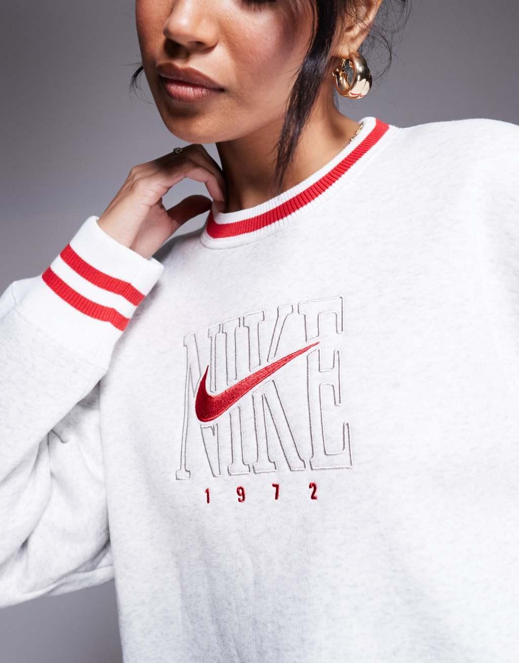 Nike Phoenix Fleece oversized sweatshirt in gray and red Product Image