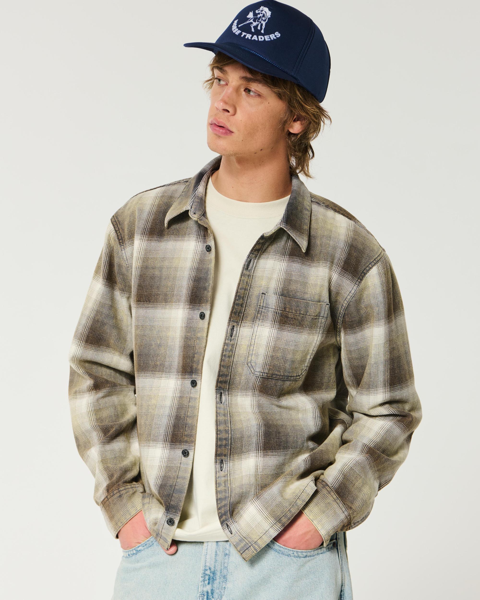 Boxy Washed Flannel Shirt Product Image