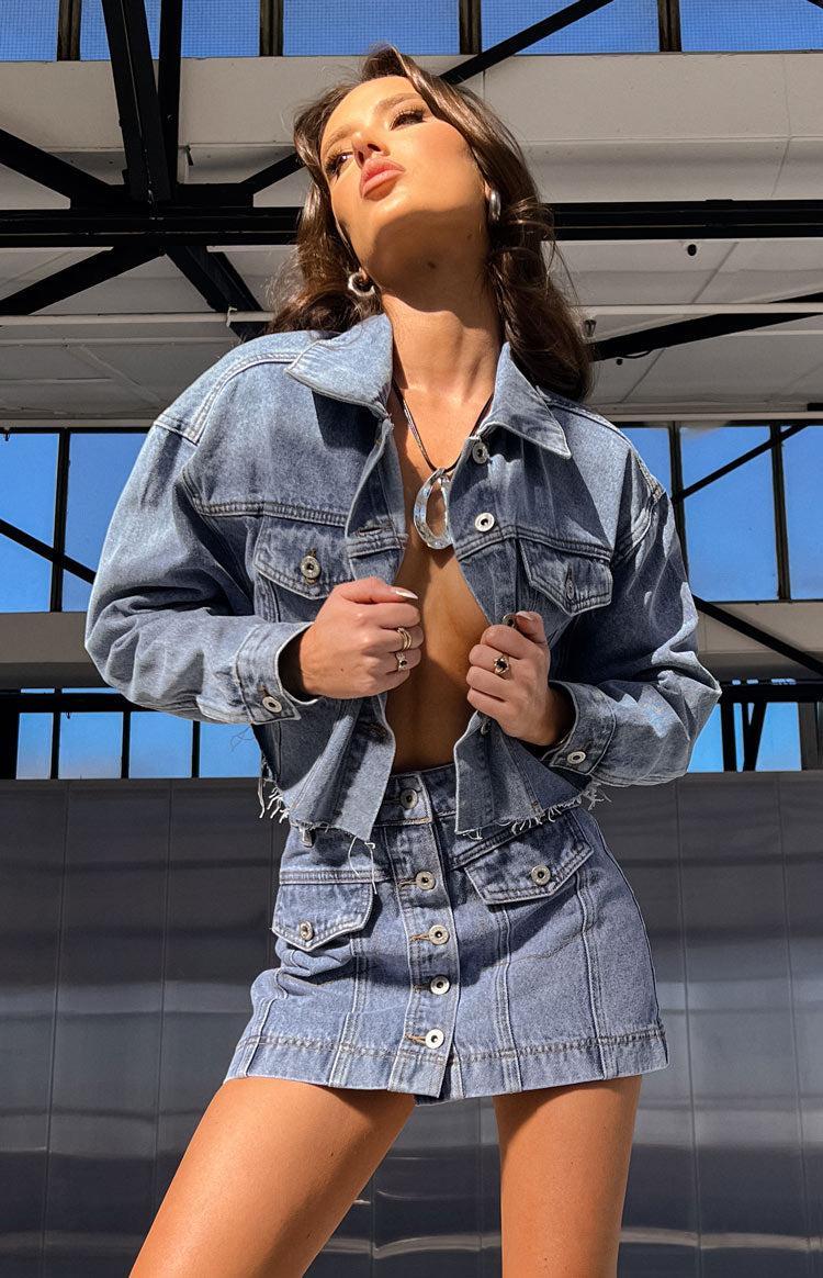 Helena Mid Wash Denim Cargo Mini Skirt Product Image