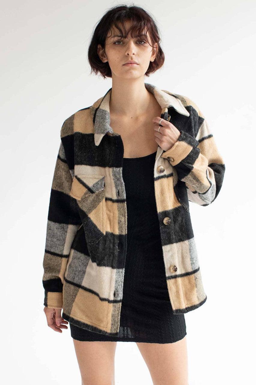 Oversized Black & Tan Plaid Jacket Product Image