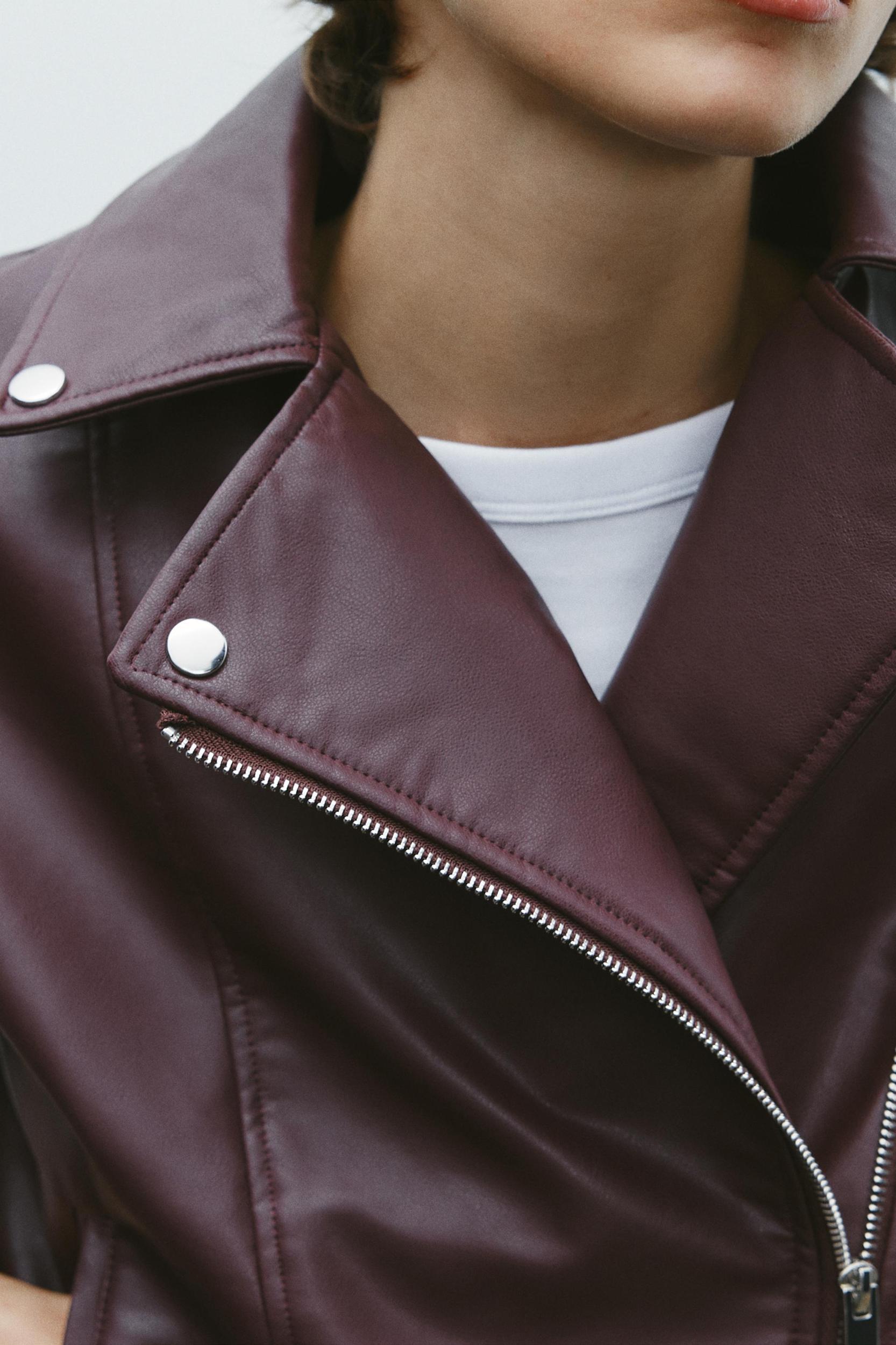 FAUX LEATHER CROP BIKER JACKET Product Image