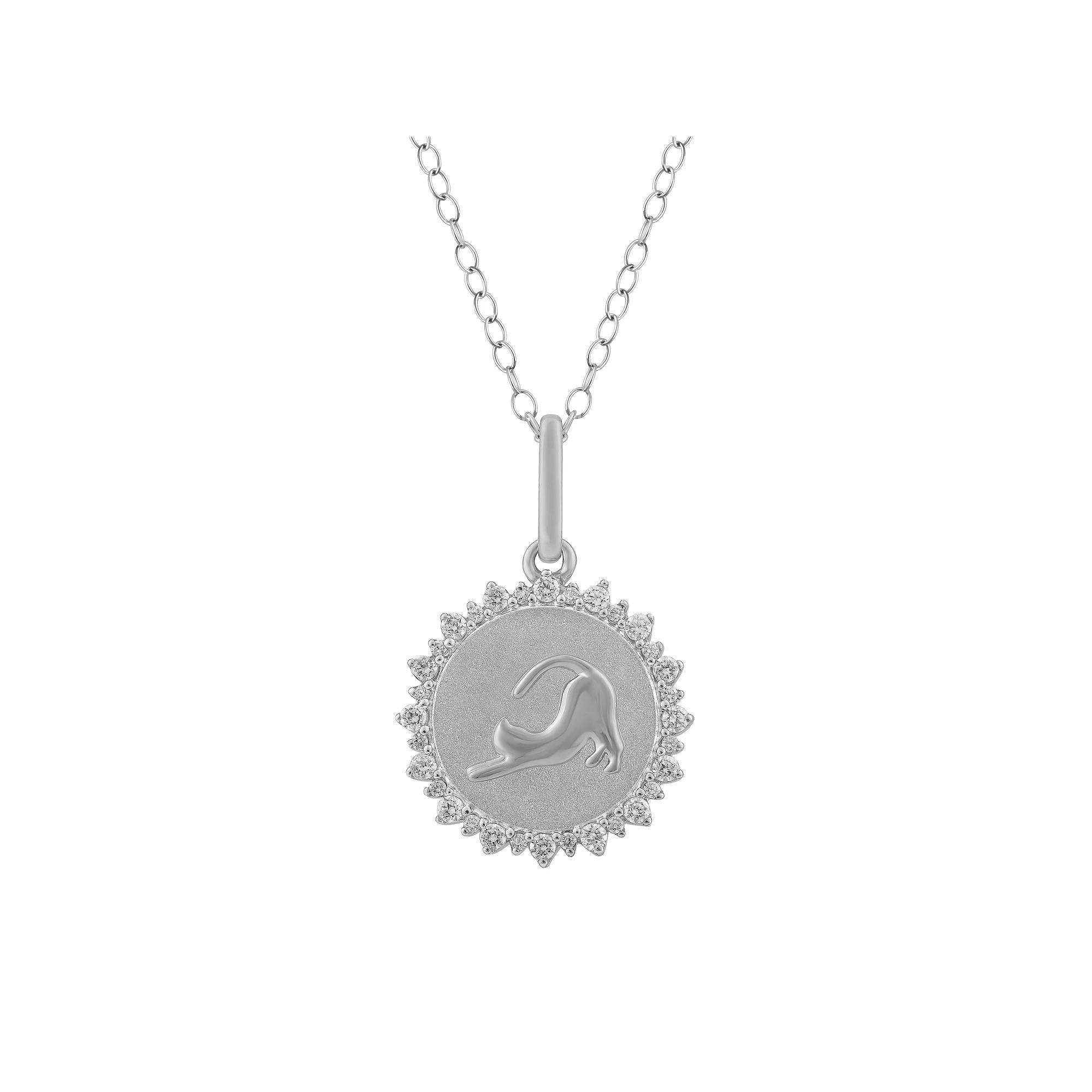 Royal Aura Sterling Silver 1/4 Carat T.W. Diamond Medallion Cat Pendant Necklace, Women's, Size: 18" Product Image