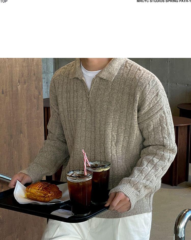 Maternity Collar Plain Cable-Knit Sweater Product Image