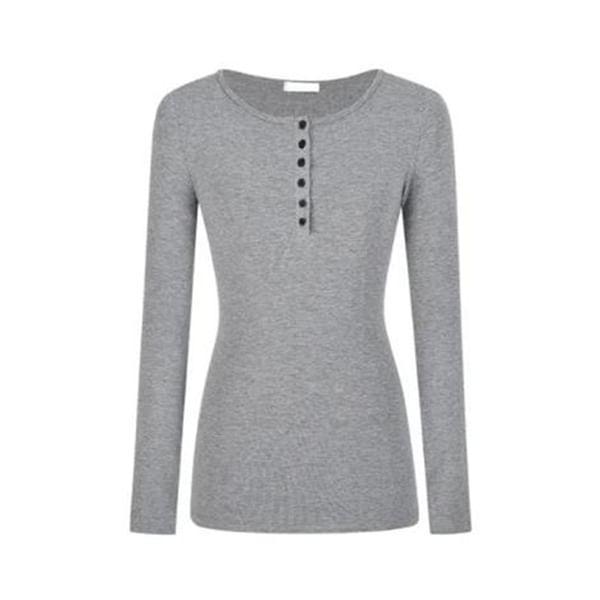 Long Sleeve Henley Plain T-Shirt Product Image