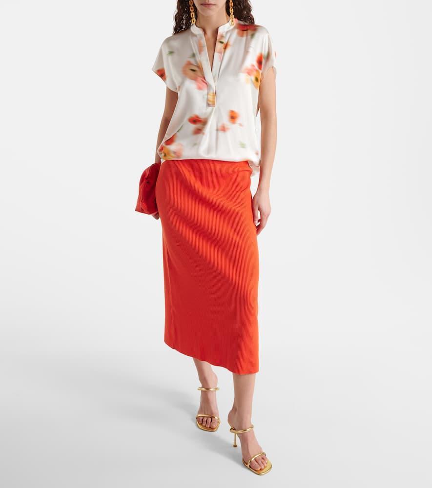 Printed Split Neck Silk Top In Cream Dusk Product Image
