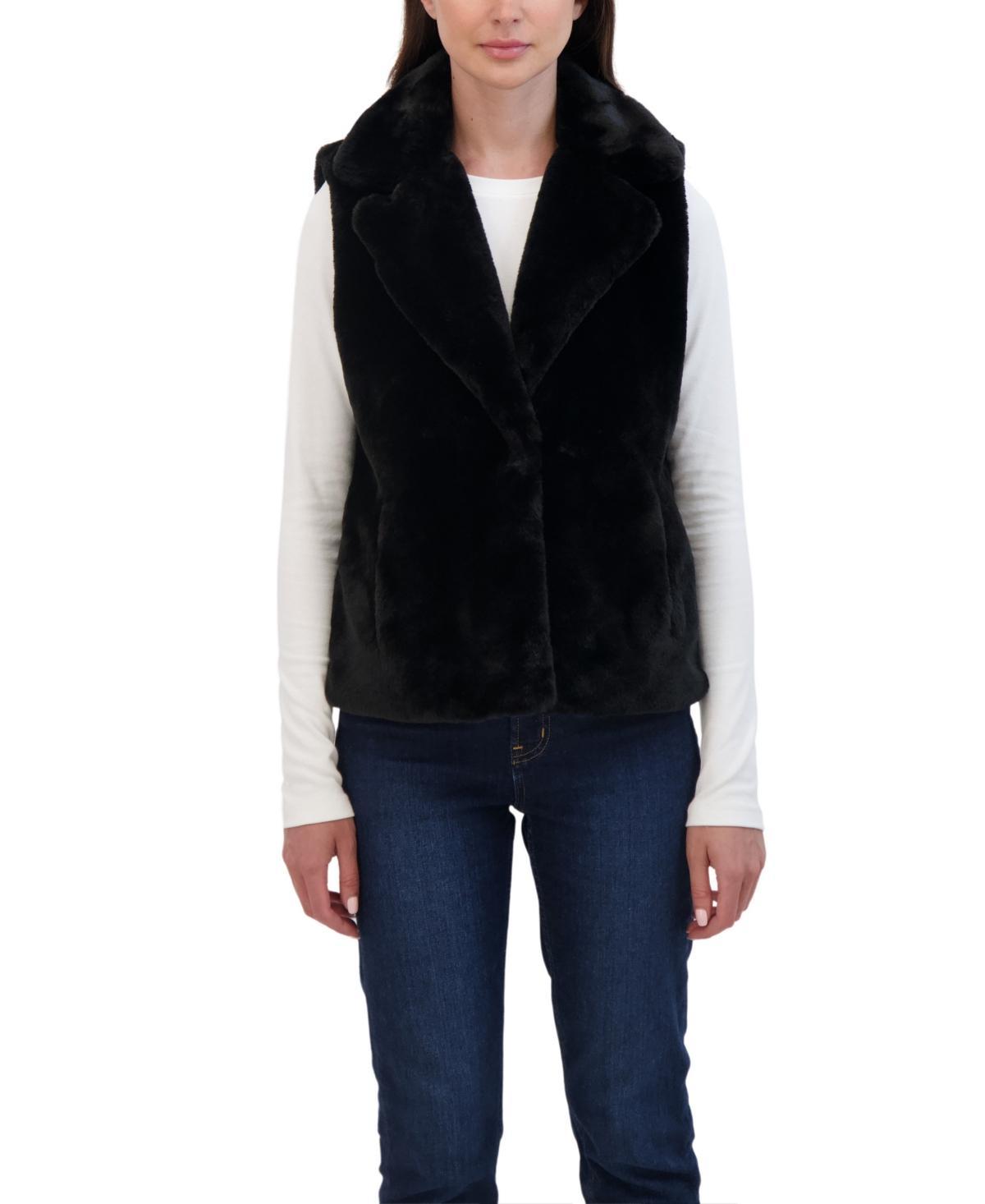 Women's Sebby Collection Faux Fur Snap Front Vest, Size: Small, Black Product Image