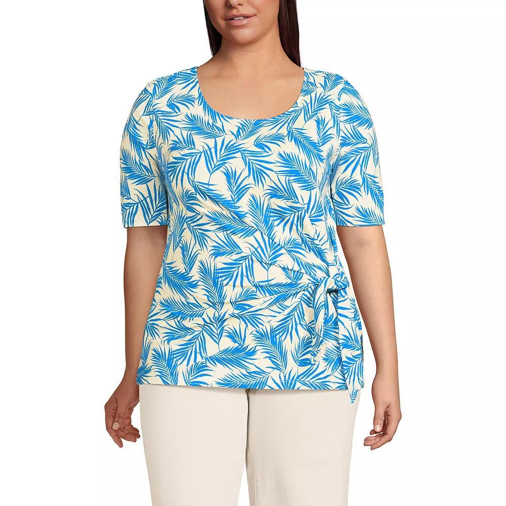 Women's Plus Size Lands' End Lightweight Jersey Tie Front Top, Size: 3XL, Black Product Image