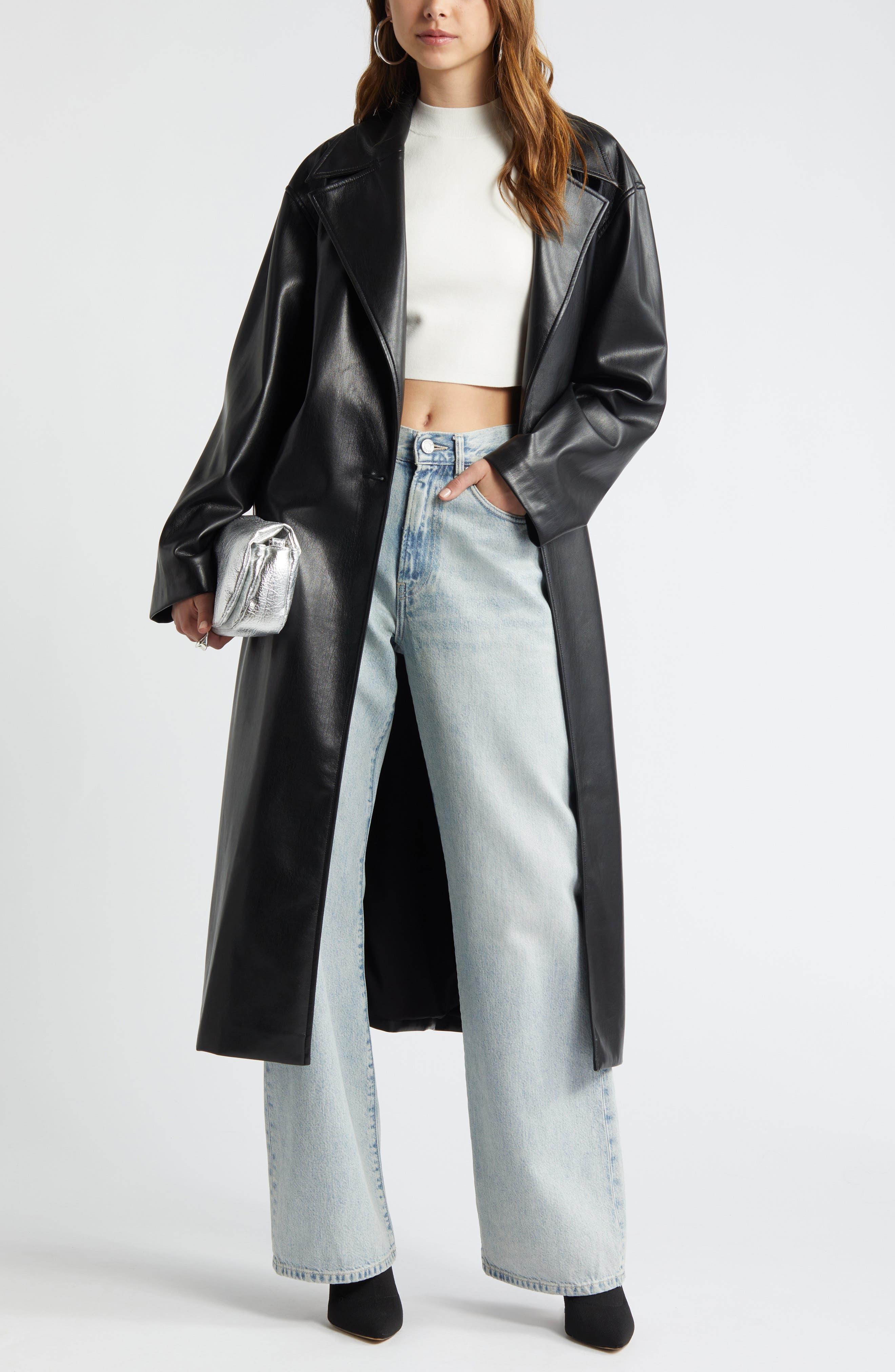 Faux Leather Trench Coat Product Image