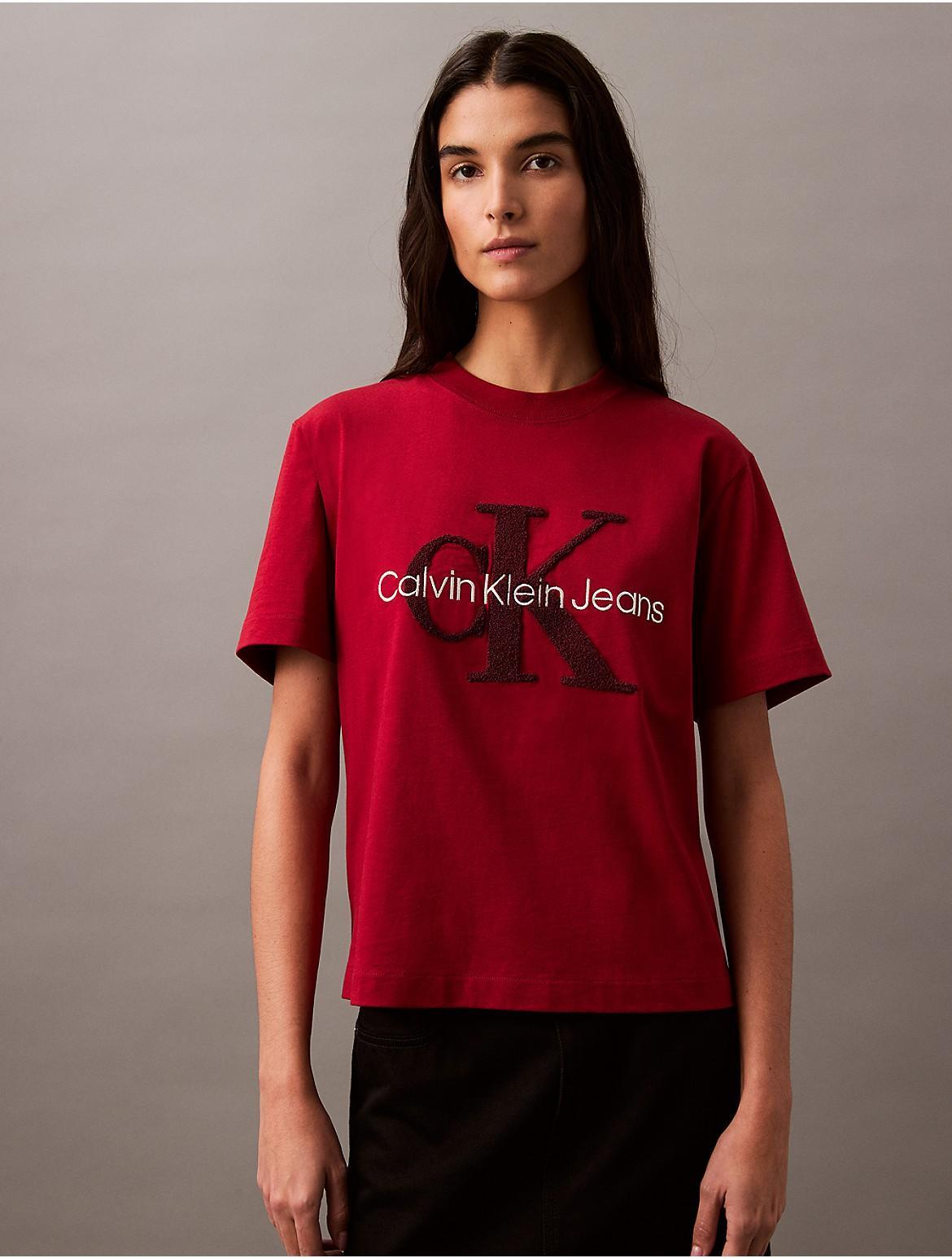 Calvin Klein Womens Chenille Monogram Logo Graphic Classic T-Shirt - Black - L Product Image