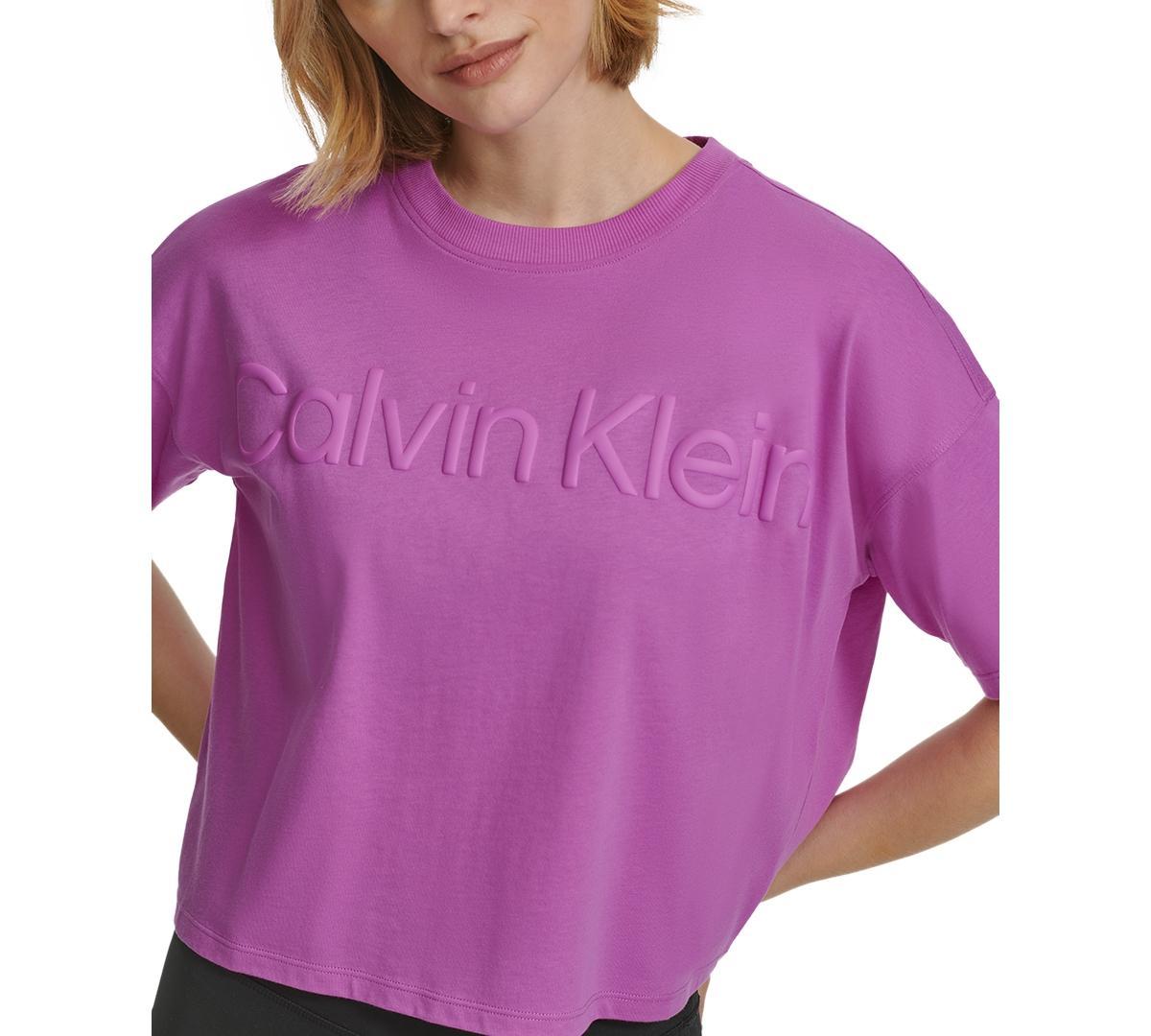 Calvin Klein Performance Womens Cotton Raised Logo Cropped T-Shirt Product Image