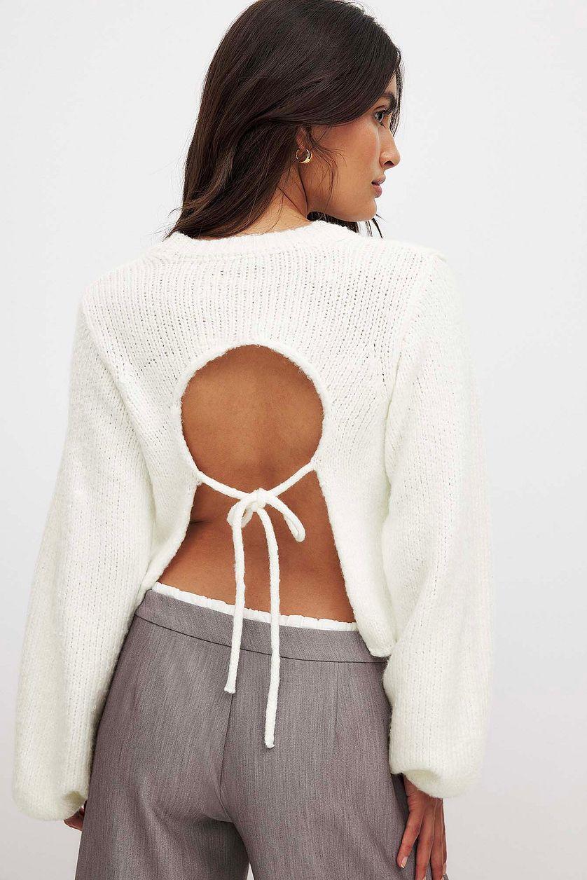 Knitted Open Back Balloon Sleeve Sweater Product Image