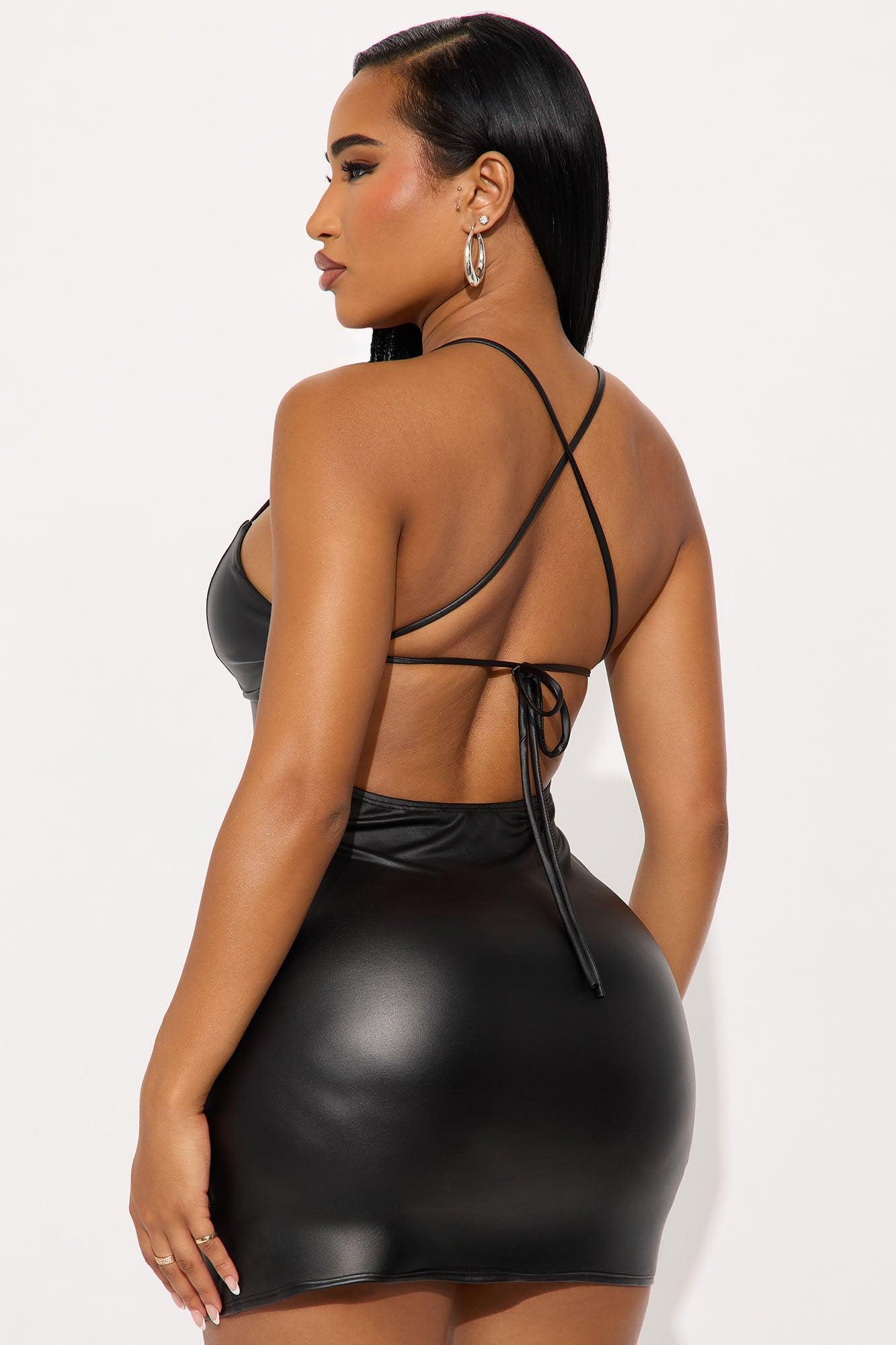 Adira Faux Leather Mini Dress - Black Product Image
