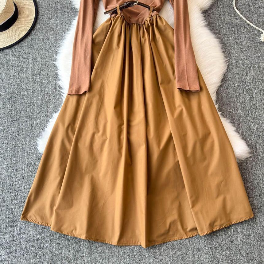 Set: Long-Sleeve Plain Maxi A-Line Dress + Shawl Product Image