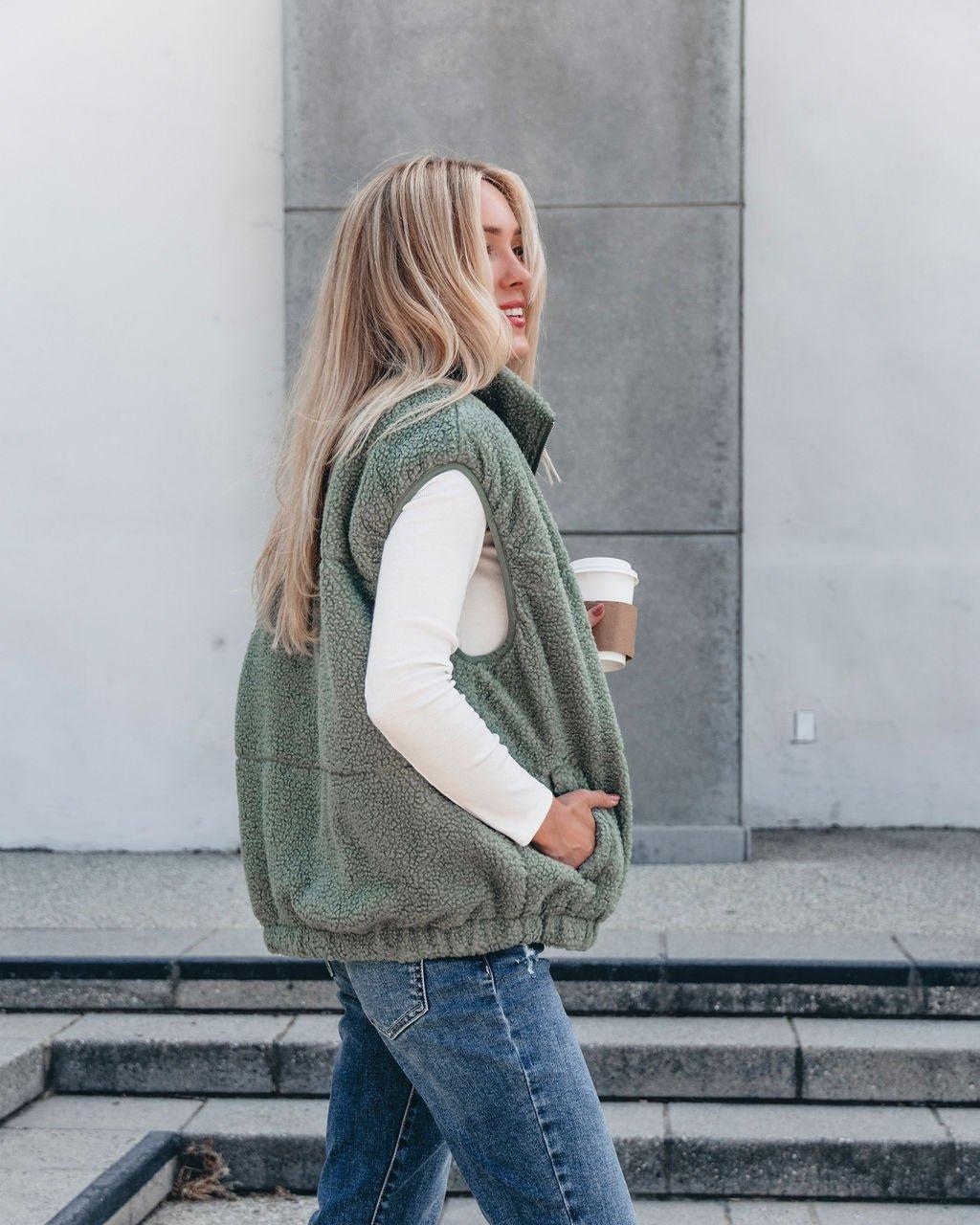 Mountainside Zip Up Fleece Vest - Sage - FINAL SALE Product Image