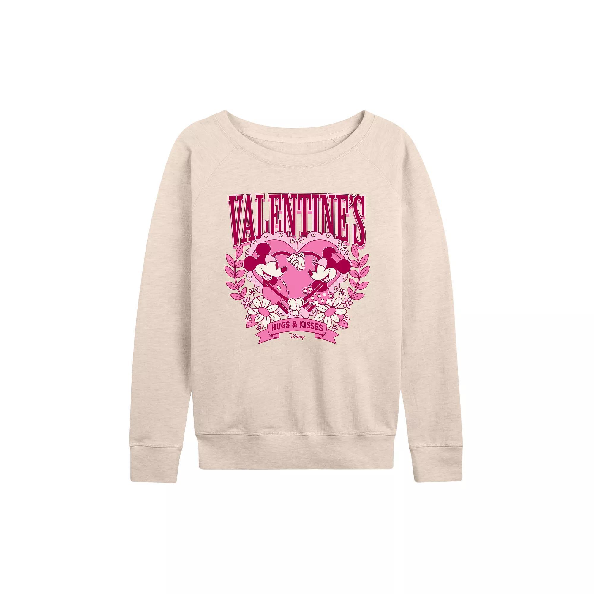 Disney's Mickey and Minnie Mouse Women's Valentine's Collegiate French Terry Long Sleeve Tee, Size: Medium, Beige Product Image