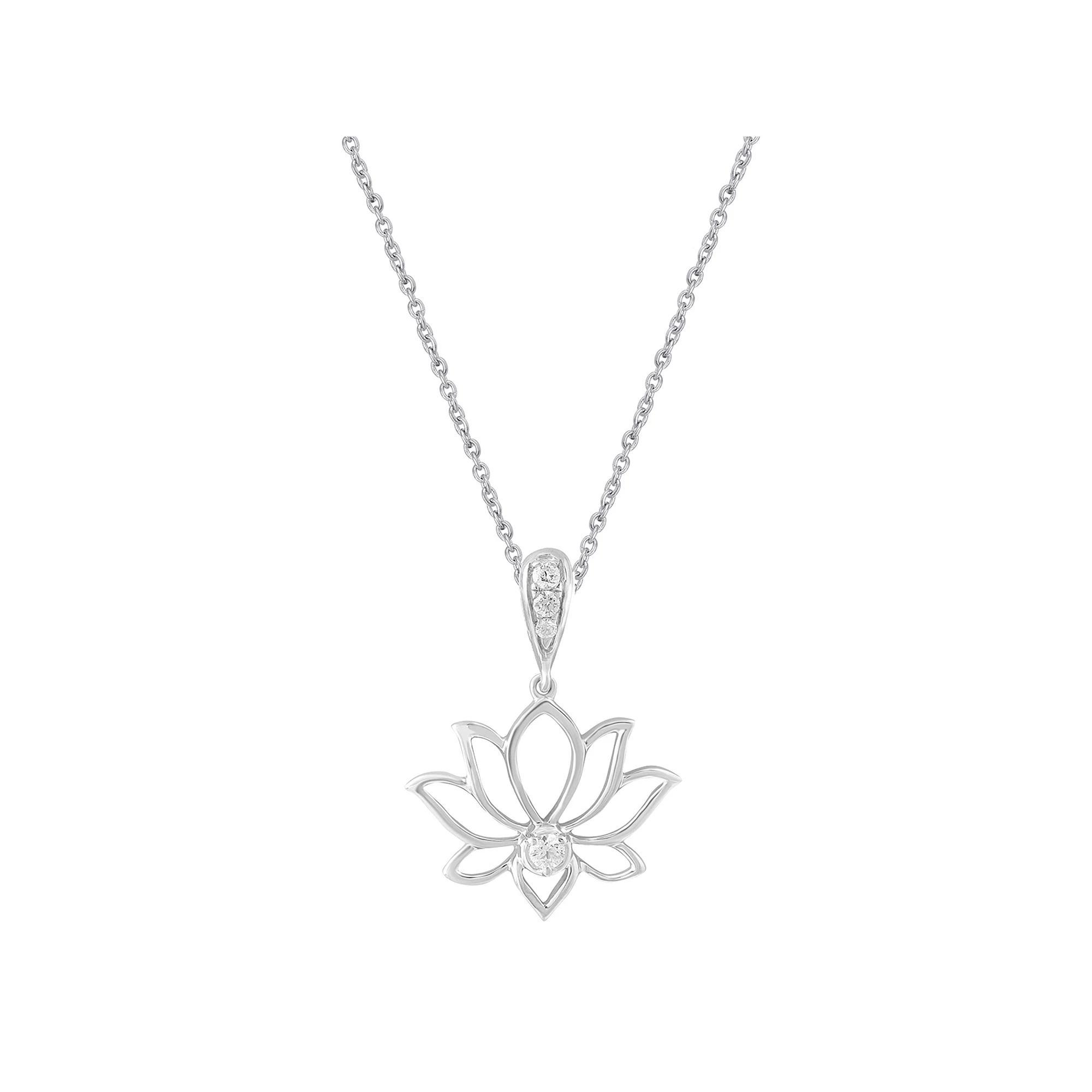 Royal Aura Sterling Silver 1/10 Carat T.W. Diamond Openwork Lotus Flower Pendant Necklace, Women's, Size: 18" Product Image