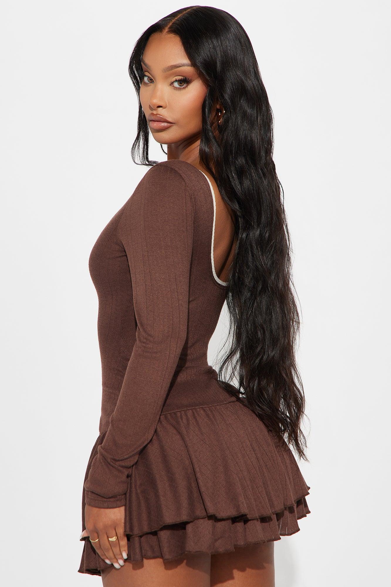Lisa Long Sleeve Mini Dress - Brown Product Image