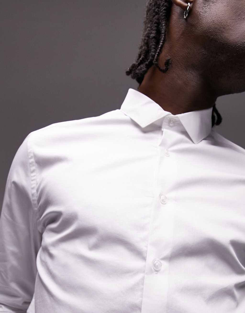 Topman smart shirt with stretch in white  Product Image
