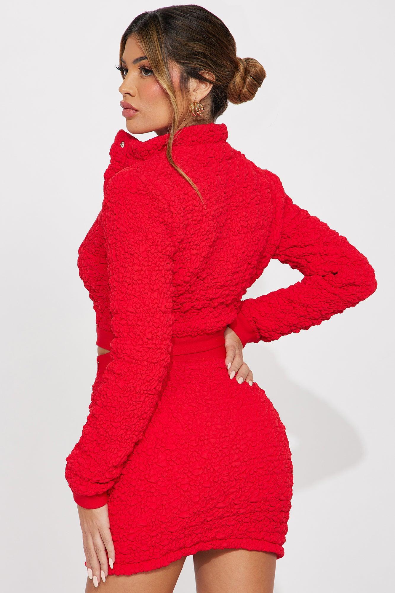 Babe Nation Textured Skirt Set - Red Product Image