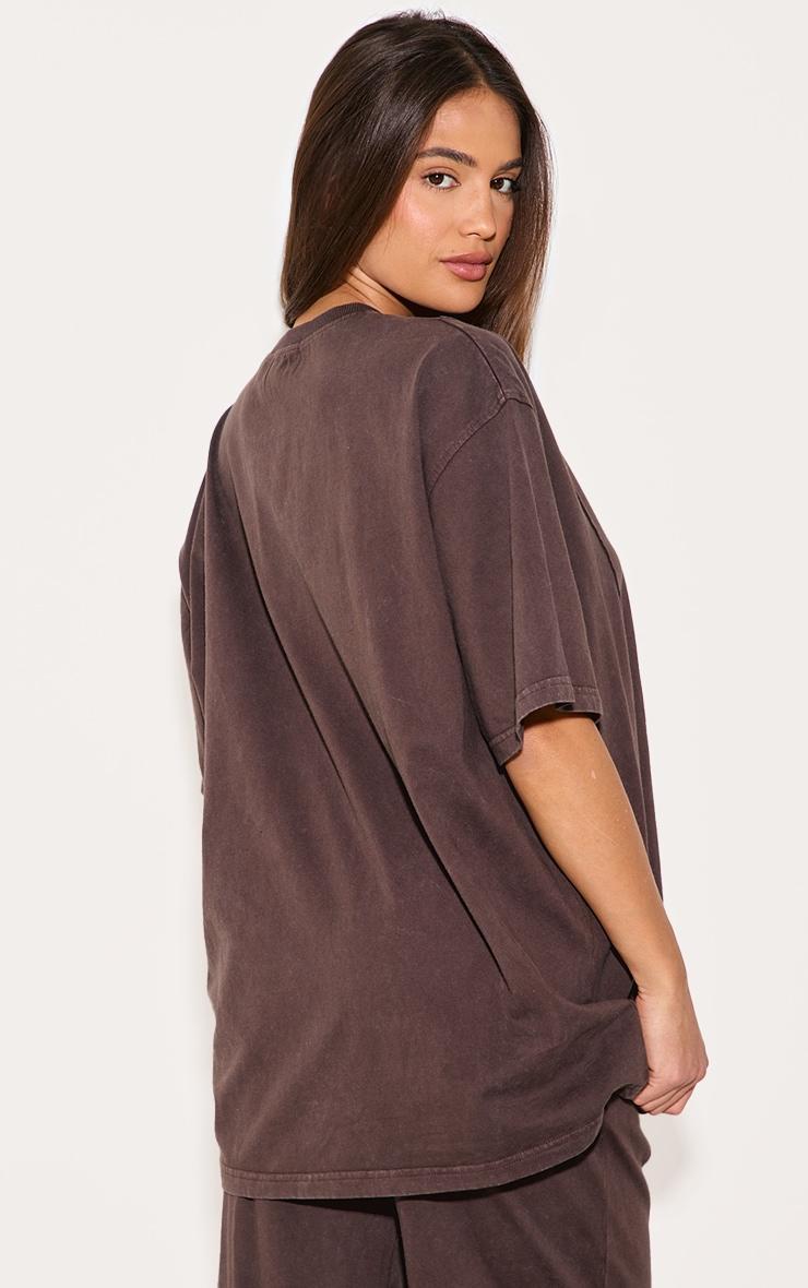 Dark Brown Oversized Cotton Seam Detail T-shirt Product Image