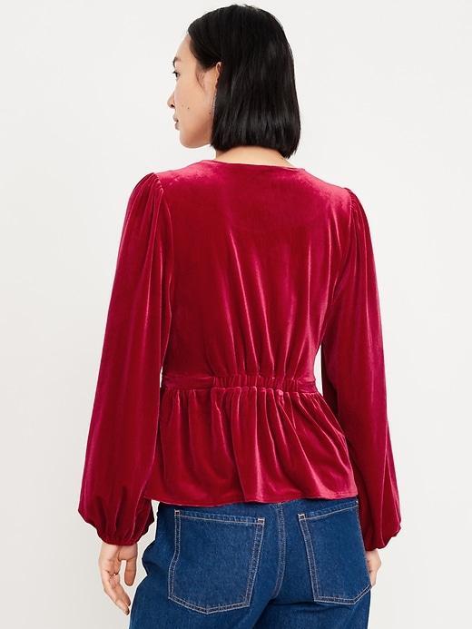 Waist-Defined Velvet Peplum Top Product Image