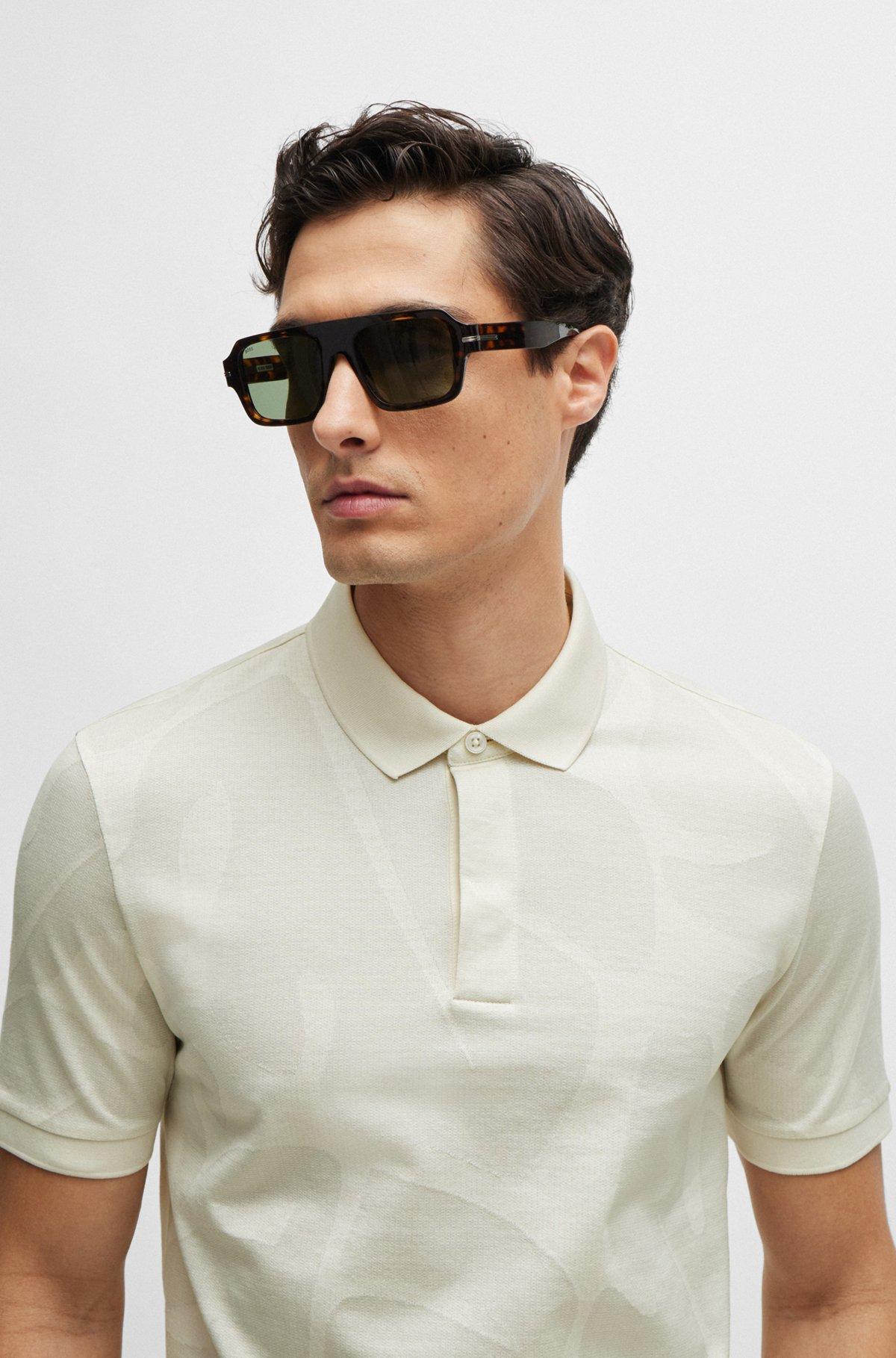 Slim-fit polo shirt in monstera-leaf cotton Product Image