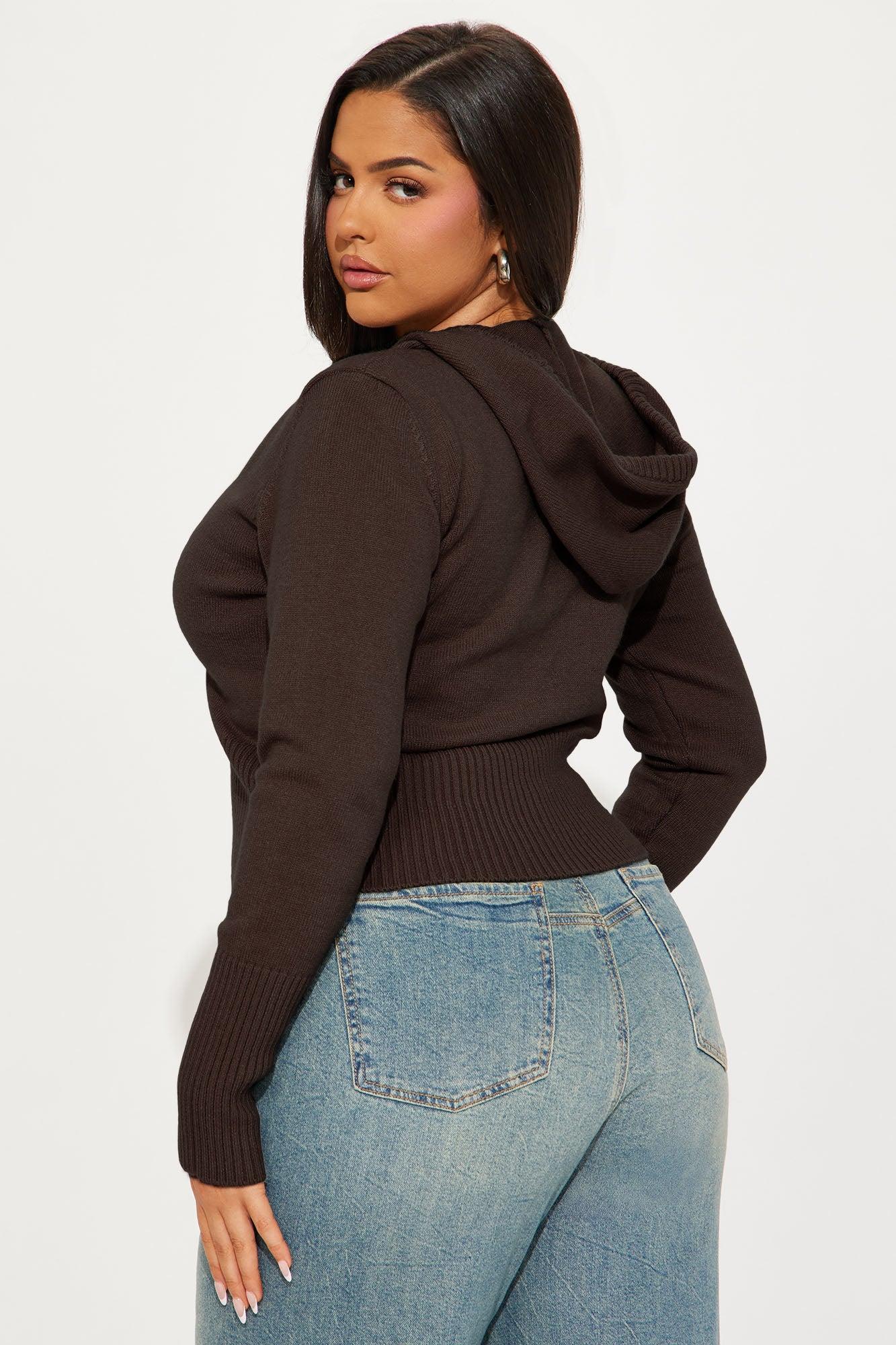 Lana Zip Up Sweater - Chocolate Product Image